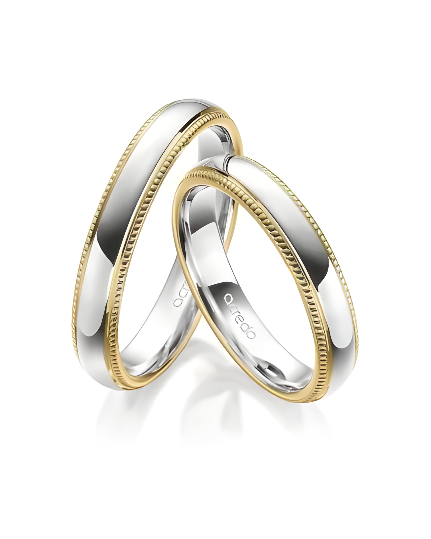 Anillos de boda en oro blanco y oro amarillo con junta de esferas laterales. - Alianzas de boda - 