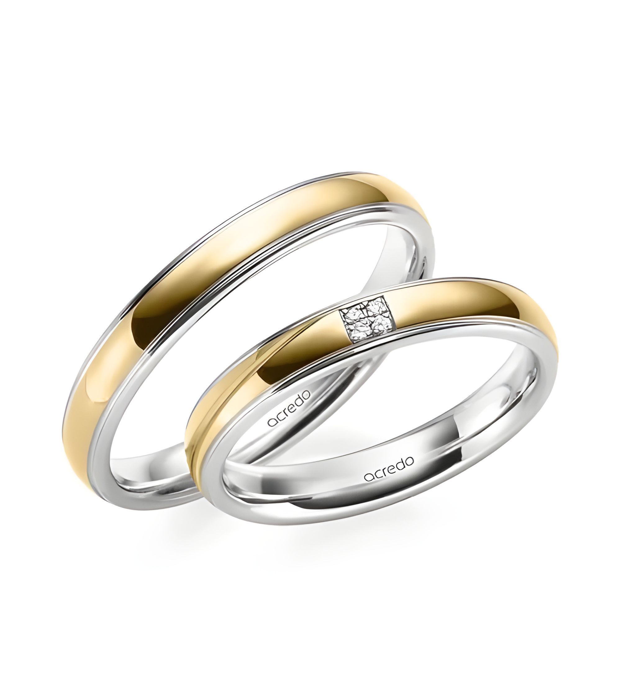 Alianzas de boda bicolor, oro blanco y oro amarillo, con 4 diamantes - Alianzas de boda - 


