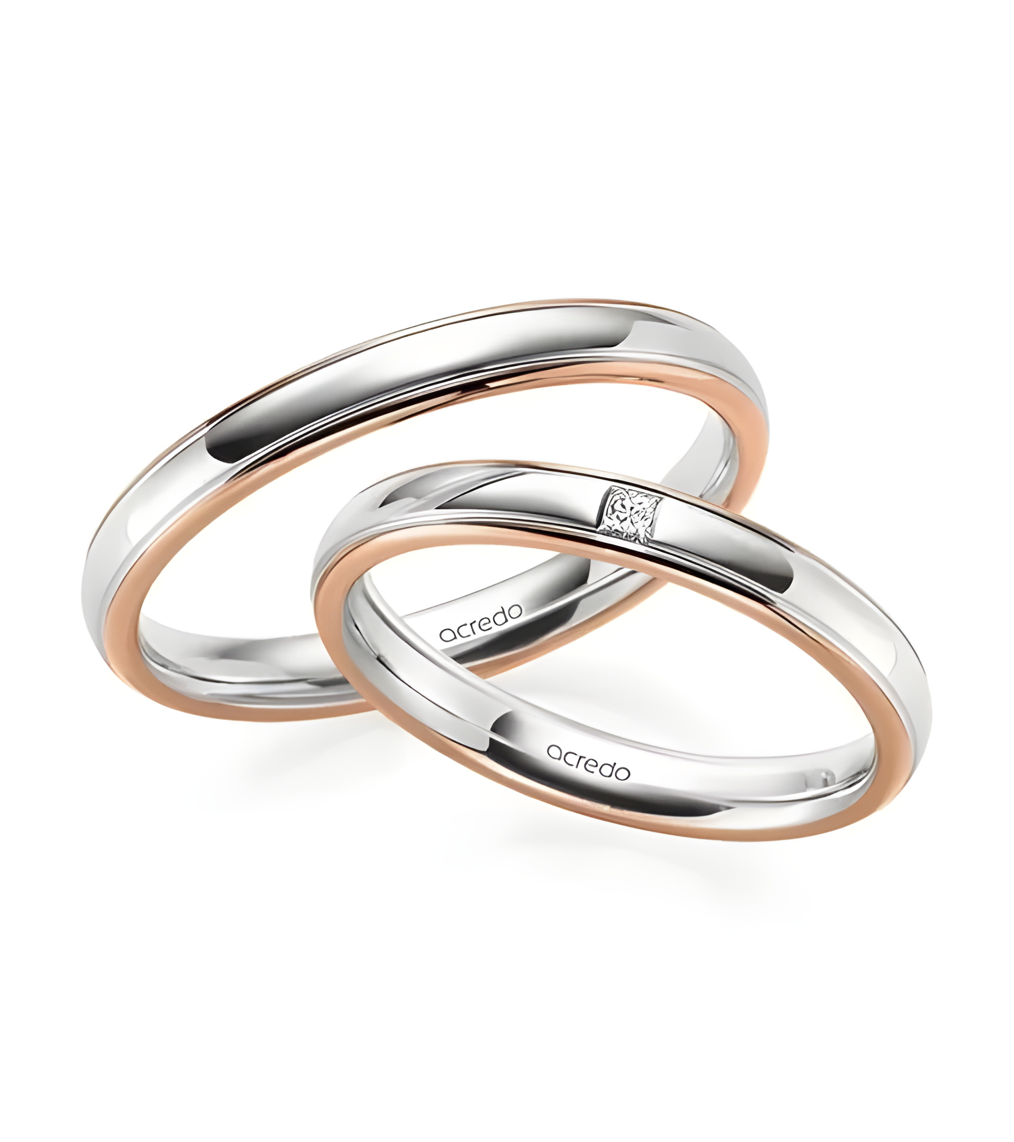 Anillos de boda bicolor de oro blanco y oro rosa con un diamante - Alianzas de boda - 


