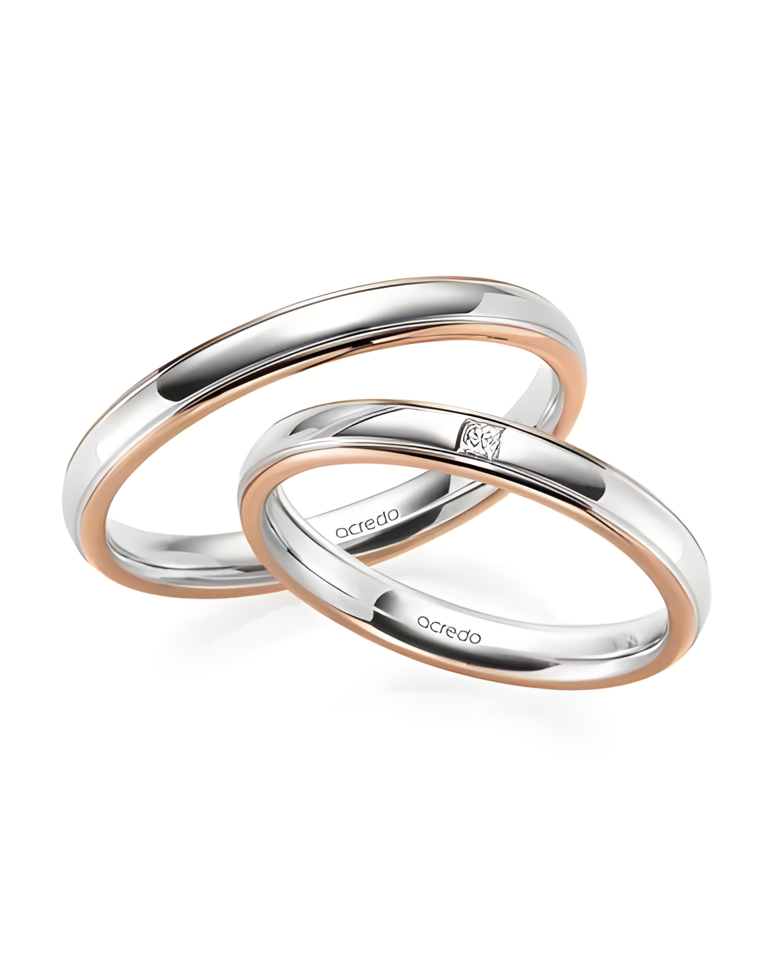 Anillos de boda bicolor de oro blanco y oro rosa con un diamante - Alianzas de boda - 


