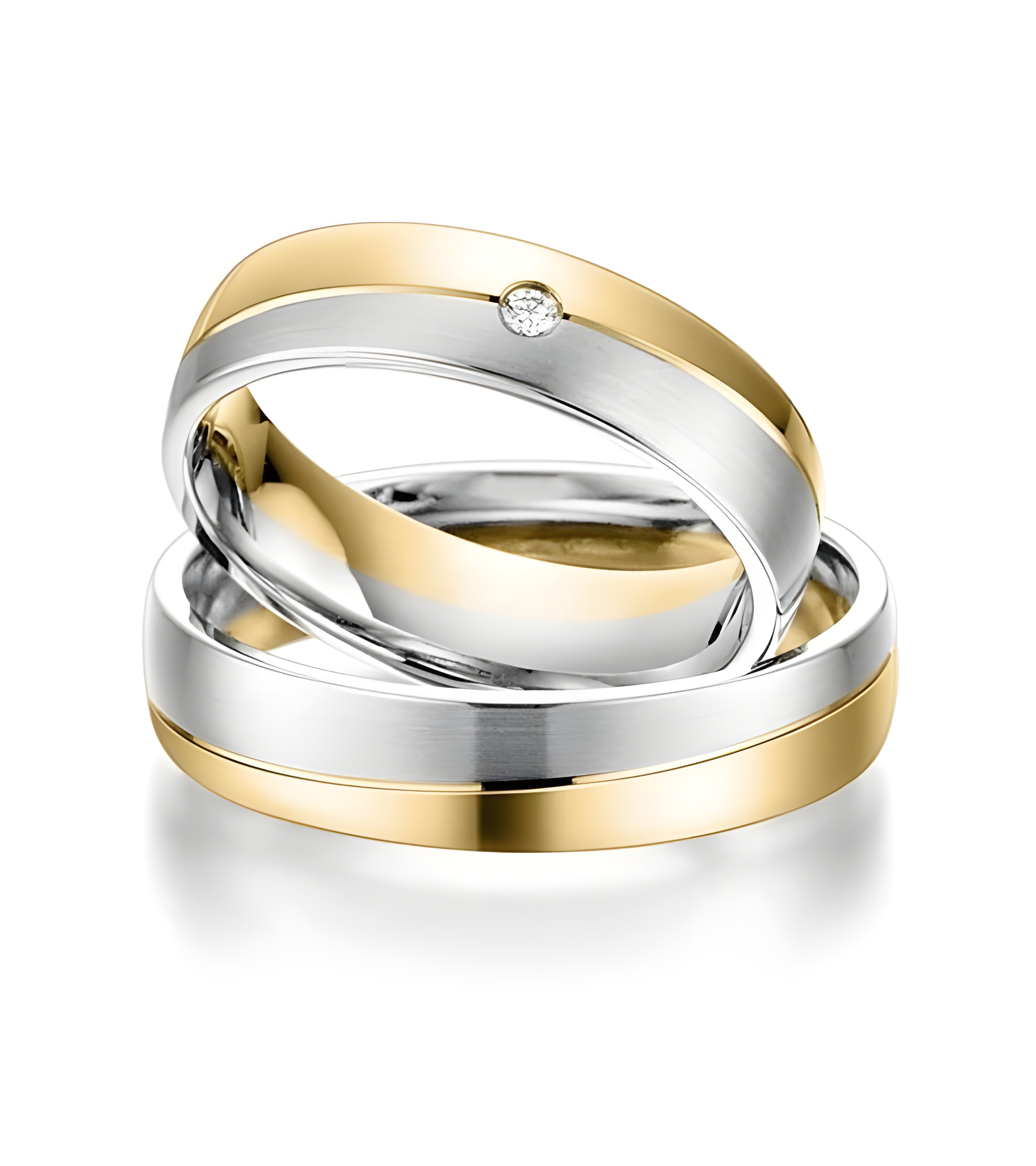 Anillos de boda bicolor en oro blanco y amarillo con un diamante - Alianzas de boda - 


