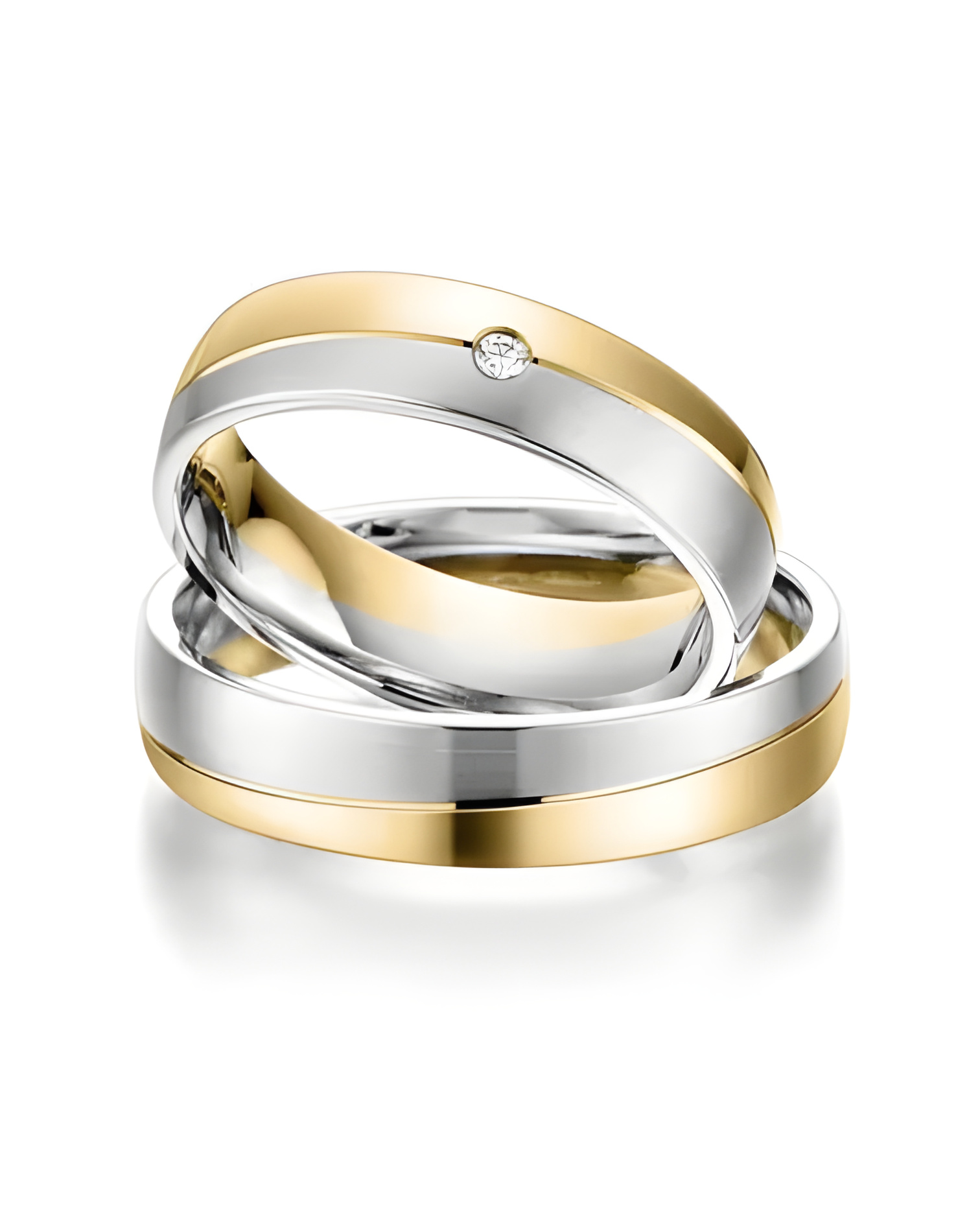 Anillos de boda bicolor en oro blanco y amarillo con un diamante - Alianzas de boda - 


