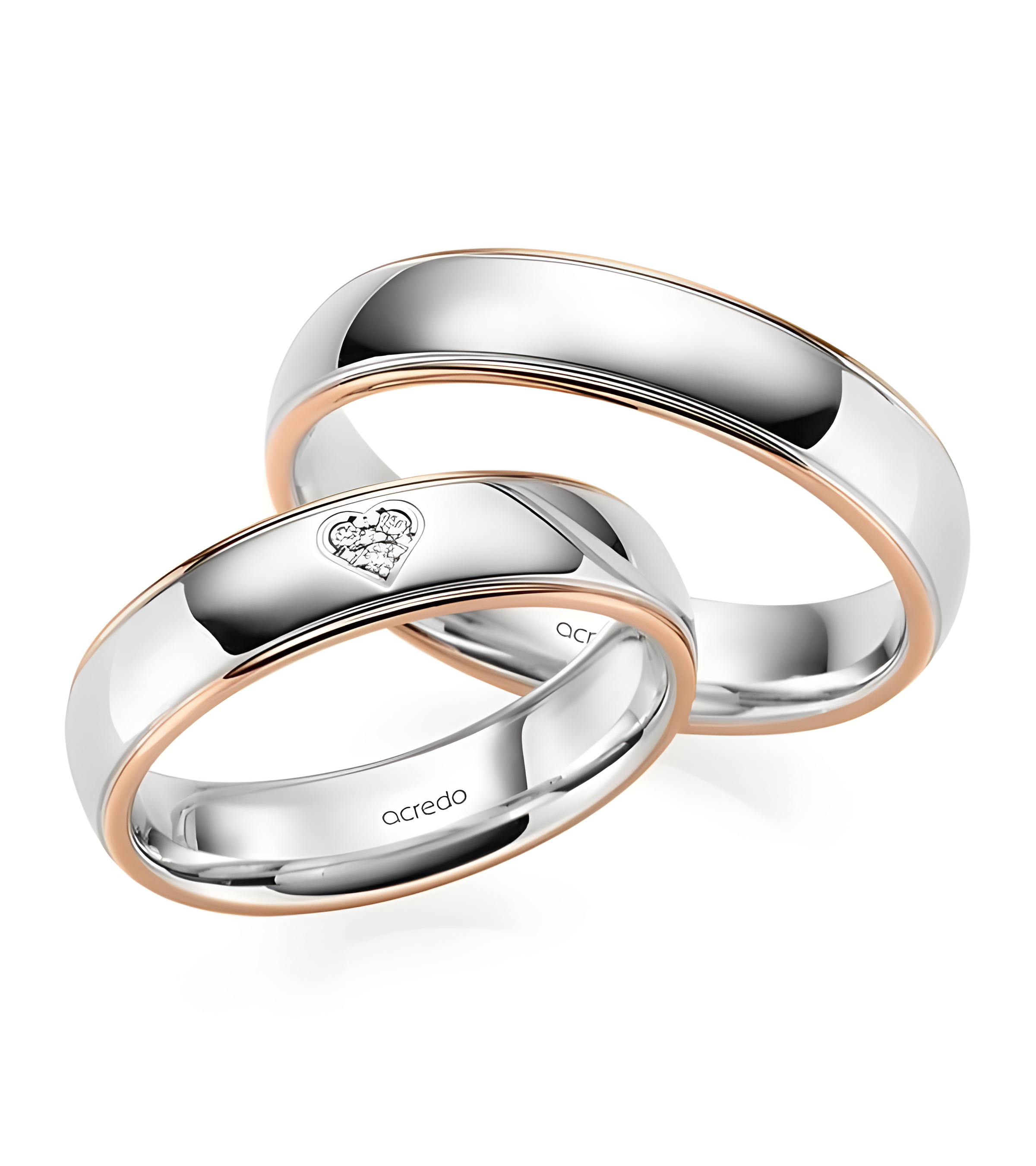 Alianzas de boda originales de oro blanco y oro rosa con diamantes formando un corazón - Alianzas de boda - 


