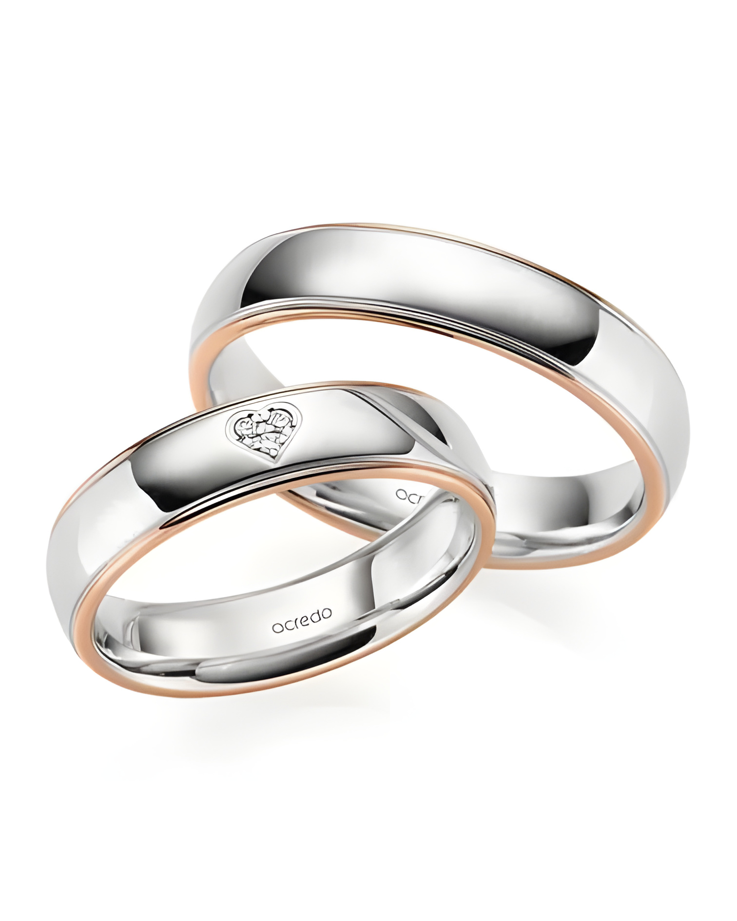 Alianzas de boda originales de oro blanco y oro rosa con diamantes formando un corazón - Alianzas de boda - 


