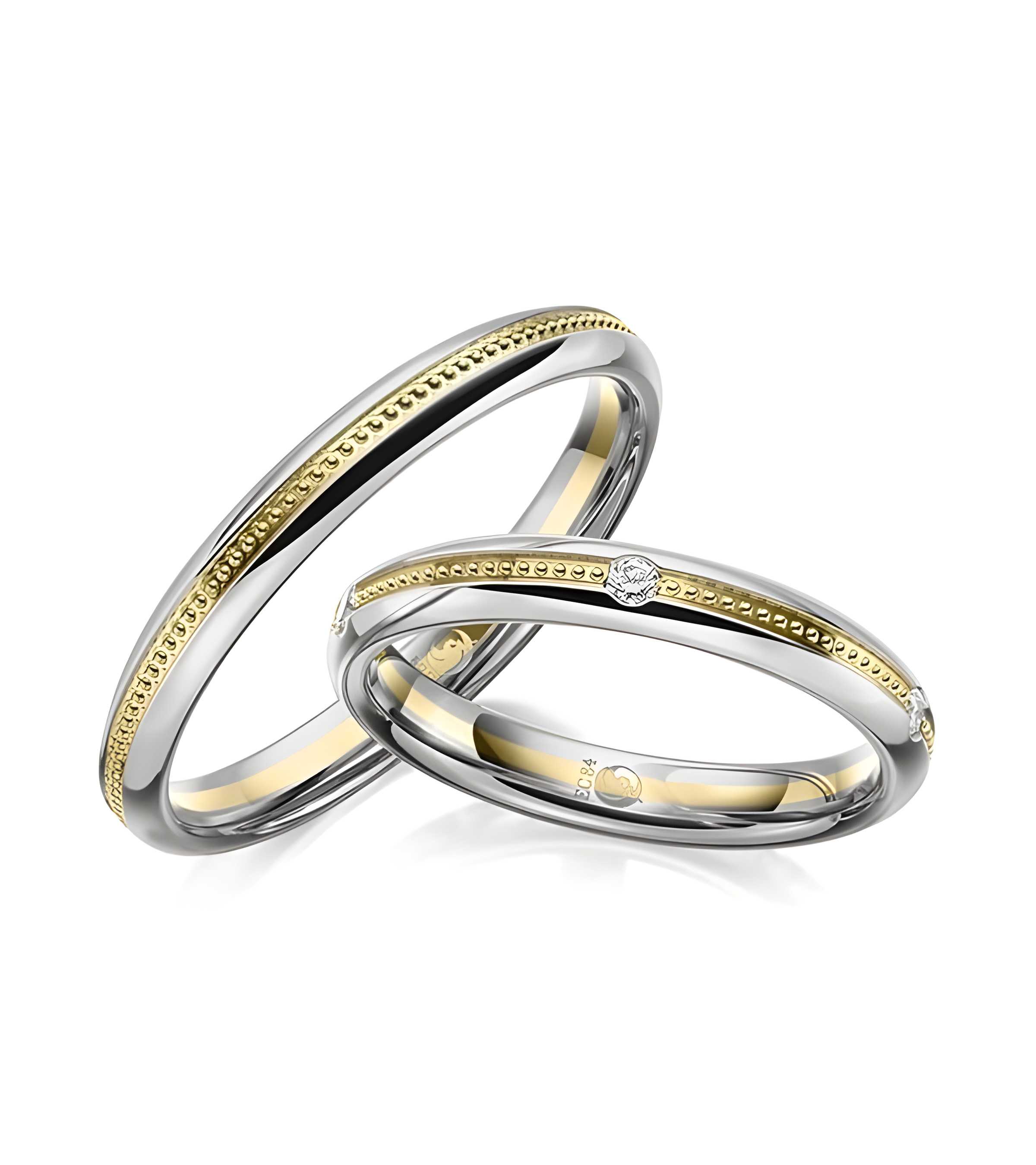 Finas alianzas de boda de dos colores con un diamante y una junta de esferas - Alianzas de boda - 


