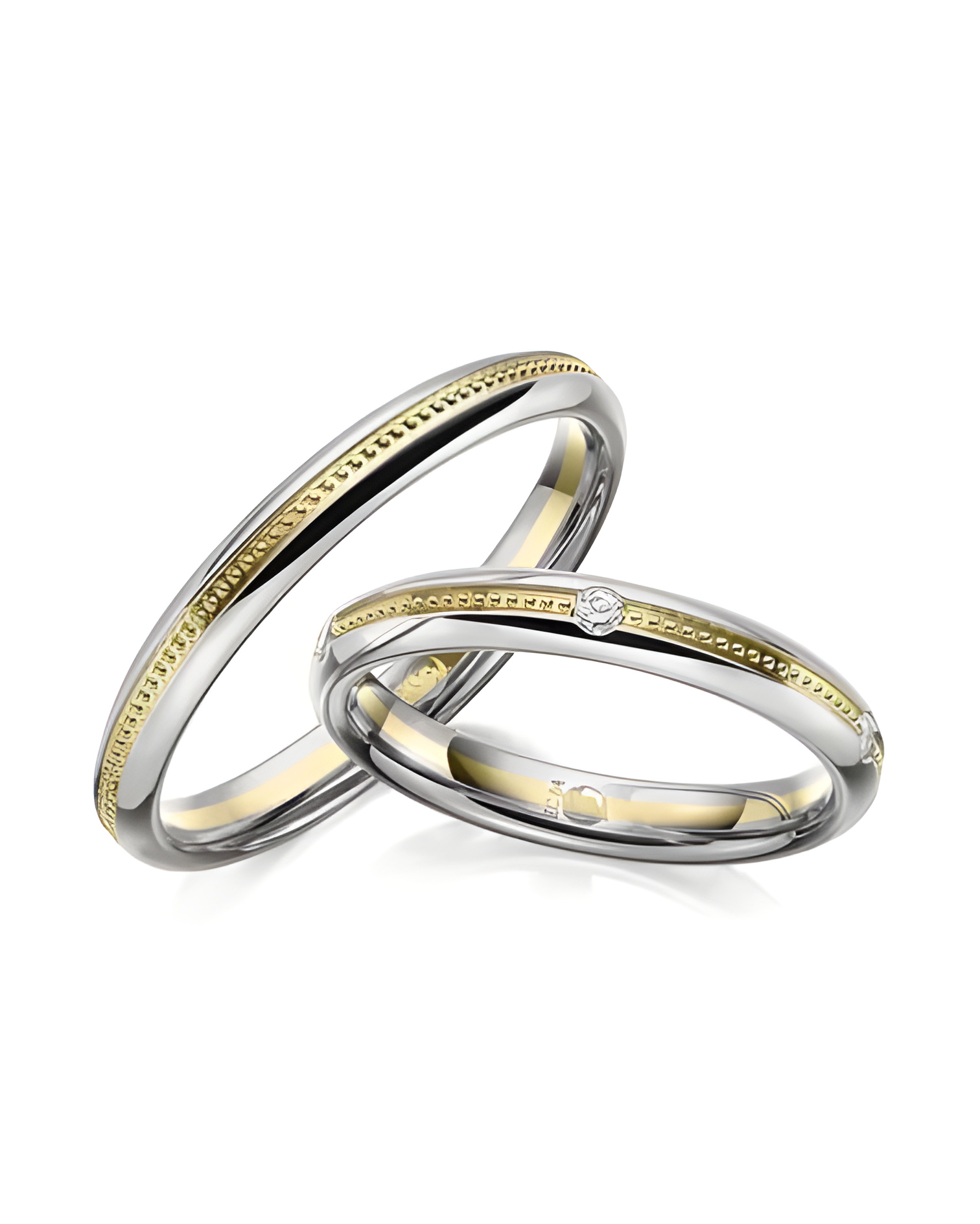 Finas alianzas de boda de dos colores con un diamante y una junta de esferas - Alianzas de boda - 


