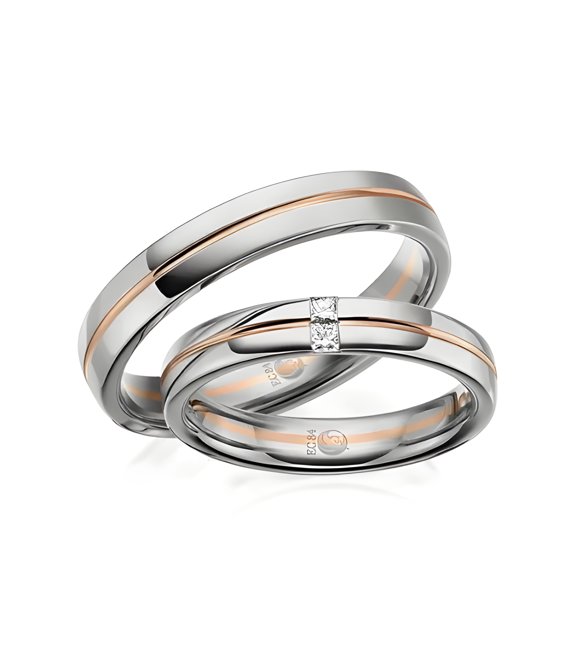 Anillos de boda diferentes en dos colores de oro de 14K o 18K con dos diamantes - Alianzas de boda - 


