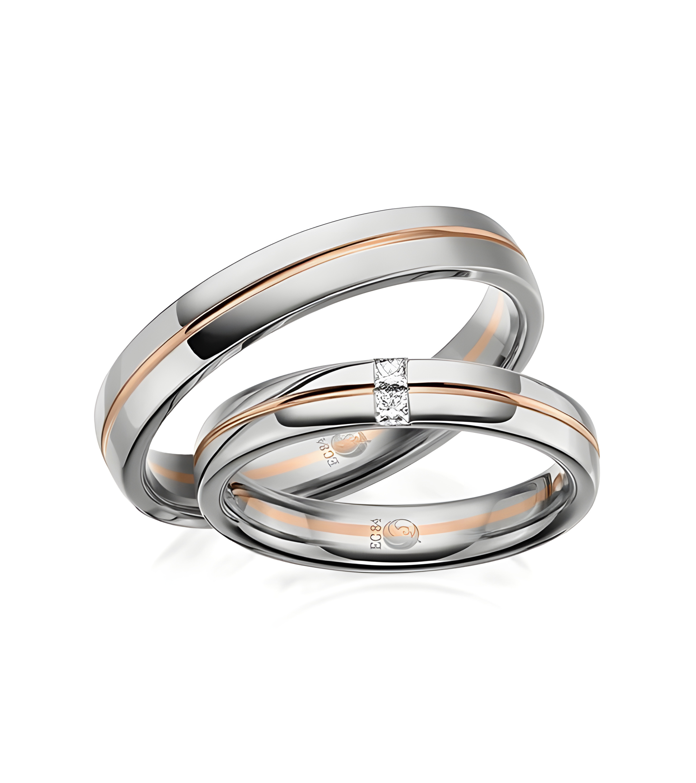 Anillos de boda diferentes en dos colores de oro de 14K o 18K con dos diamantes - Alianzas de boda - 


