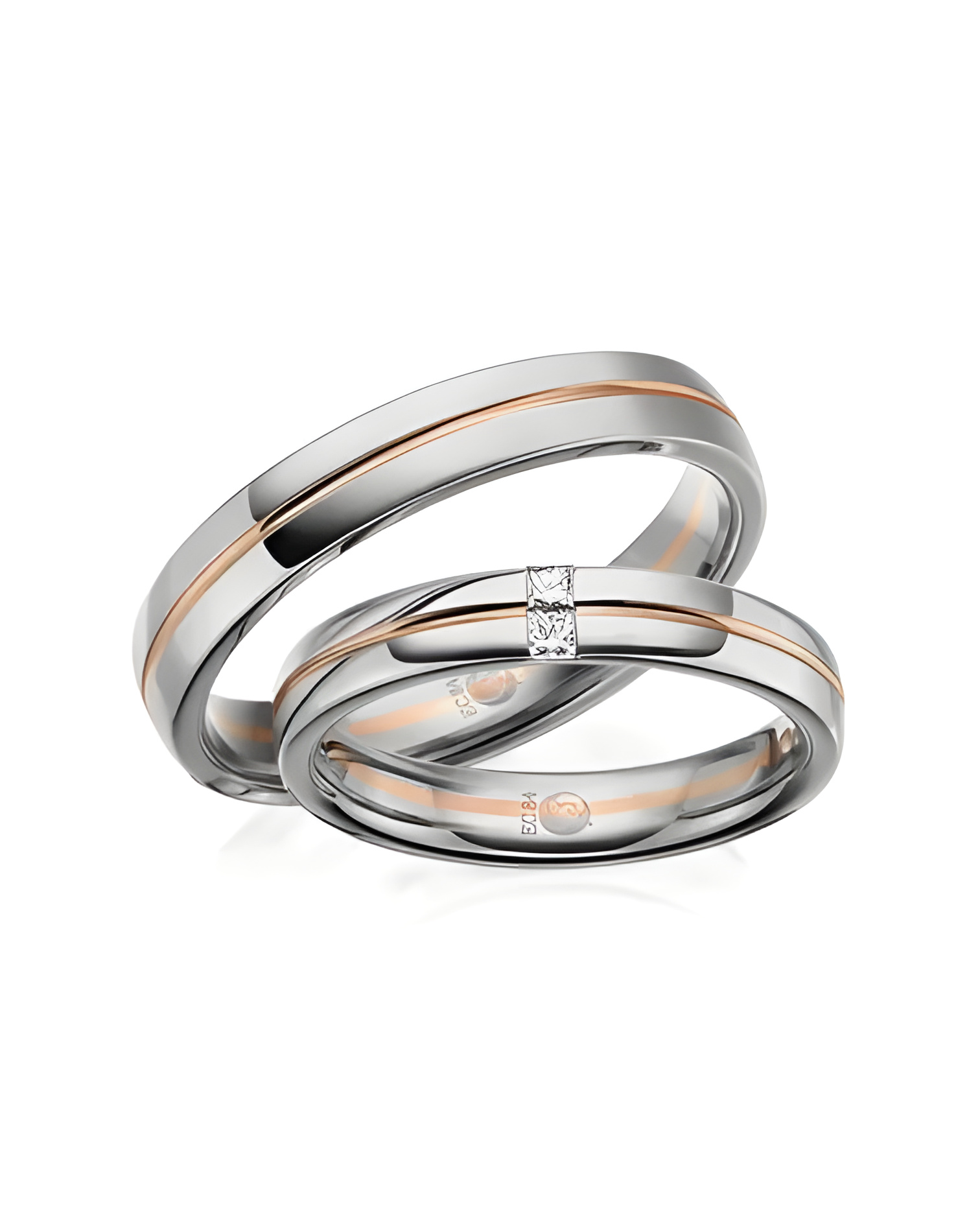 Anillos de boda diferentes en dos colores de oro de 14K o 18K con dos diamantes - Alianzas de boda - 


