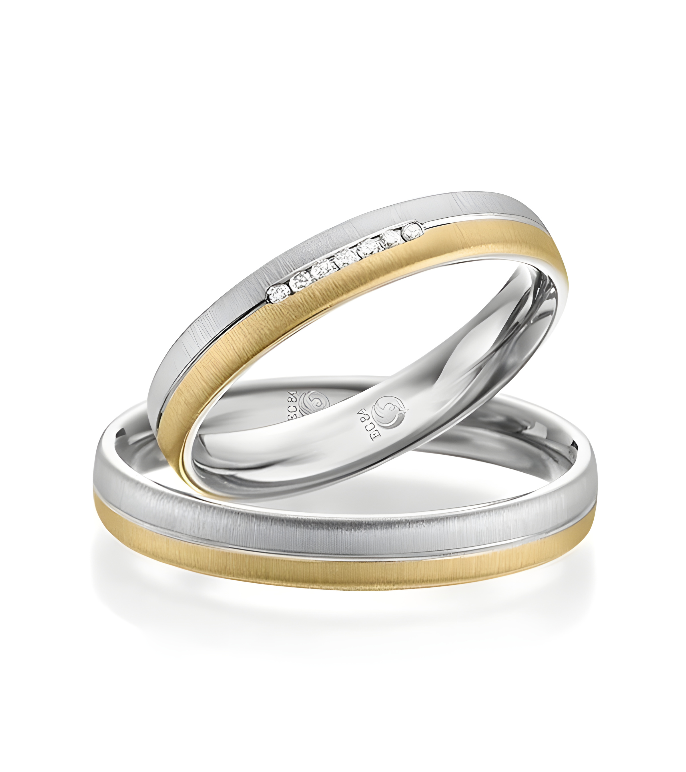 Alianzas de boda combinadas de oro amarillo y oro blanco con acabado mate oscuro con diamantes - Alianzas de boda - 


