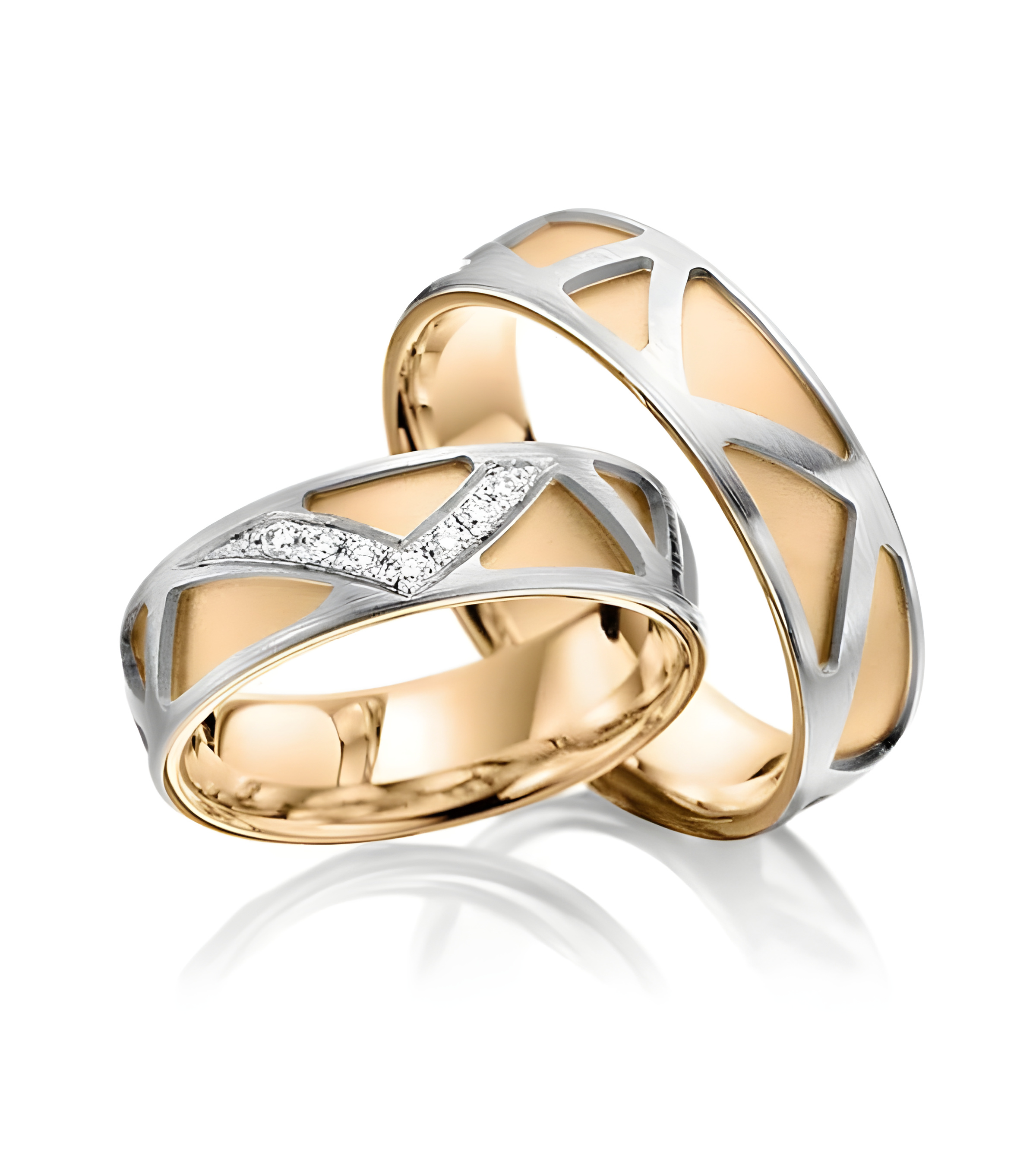 Alianzas de boda únicas de oro blanco y oro rosa con acabado especial y diamantes - Alianzas de boda - 


