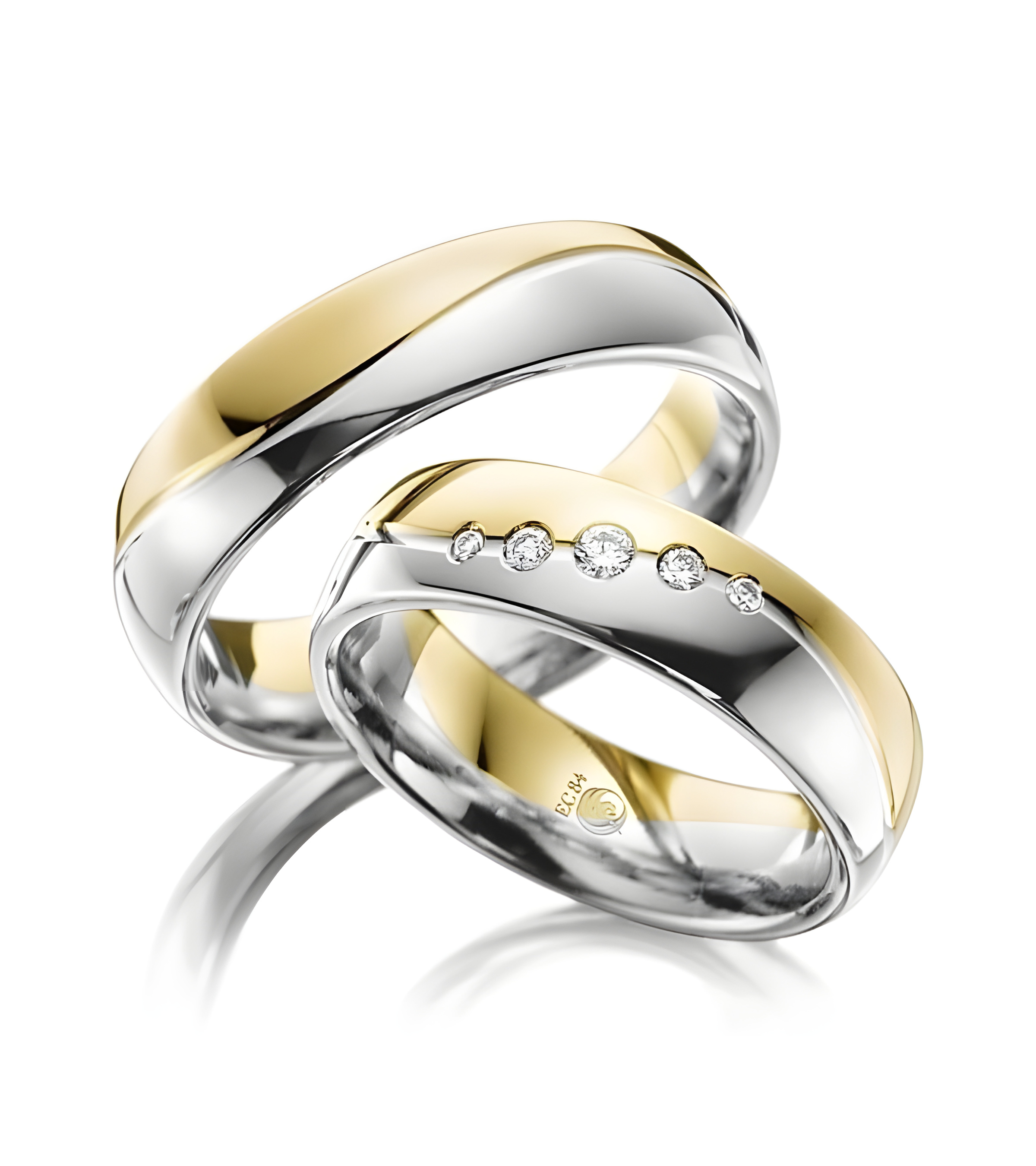 Alianzas de boda totalmente personalizables en oro amarillo y oro blanco con 3 diamantes - Alianzas de boda - 


