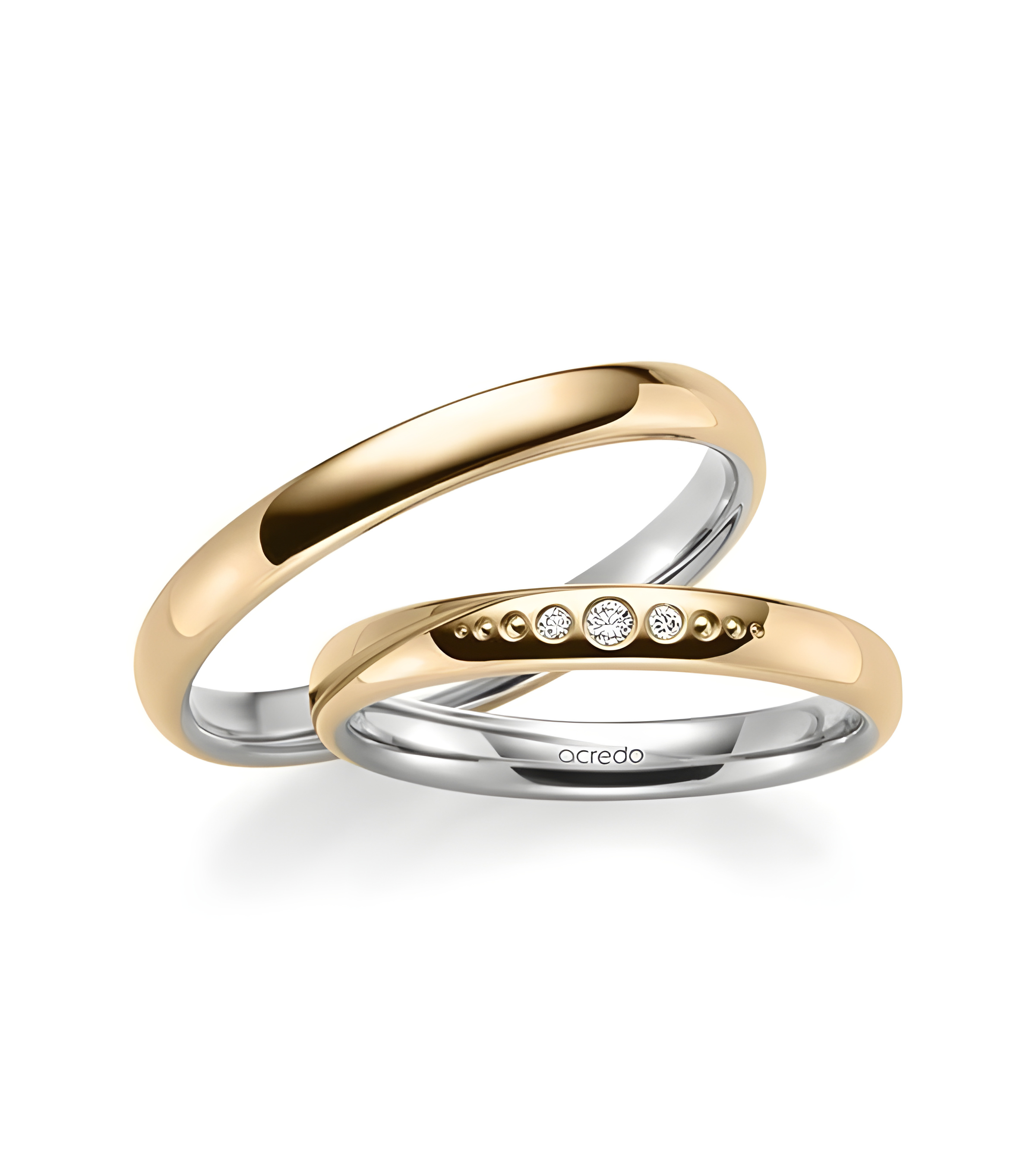 Alianzas de boda finas en oro rosa y oro blanco en el interior con 3 diamantes - Alianzas de boda - 


