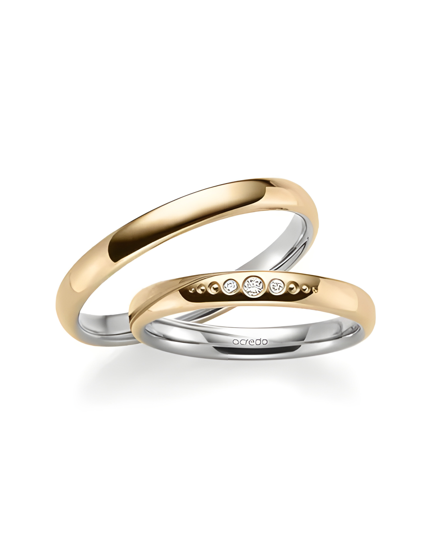 Alianzas de boda finas en oro rosa y oro blanco en el interior con 3 diamantes - Alianzas de boda - 


