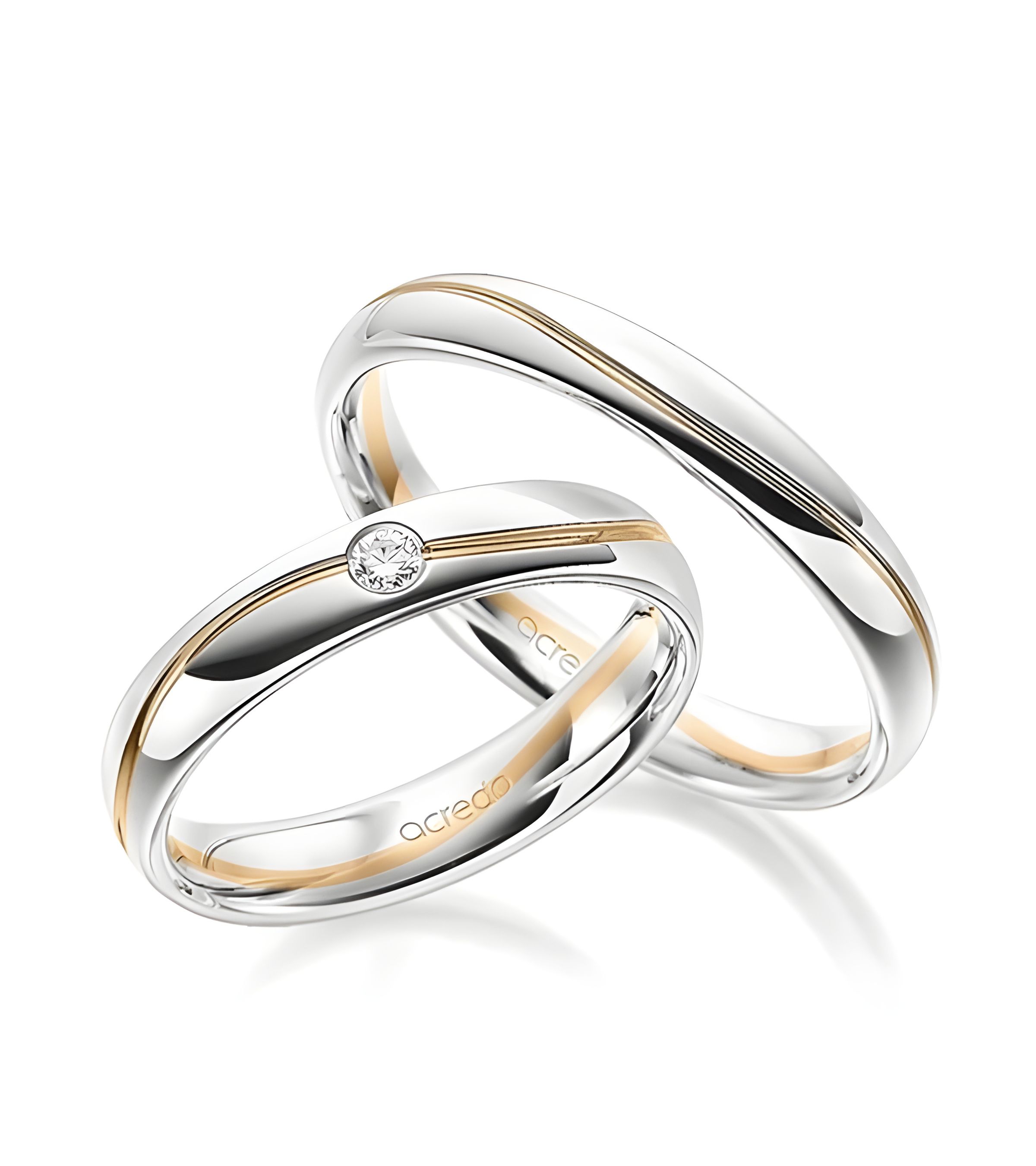 Anillos de boda totalmente personalizables en oro blanco y rosa de 14 o 18 quilates con un diamante - Alianzas de boda - 


