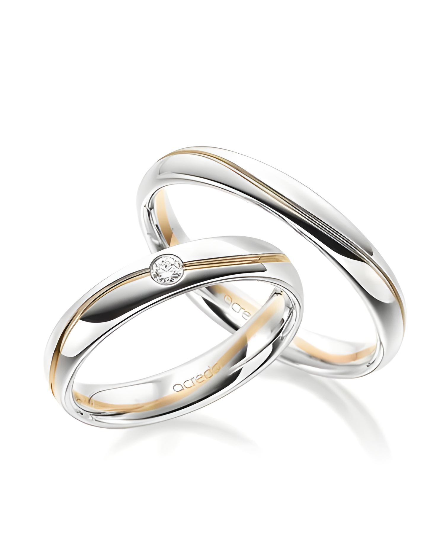 Anillos de boda totalmente personalizables en oro blanco y rosa de 14 o 18 quilates con un diamante - Alianzas de boda - 


