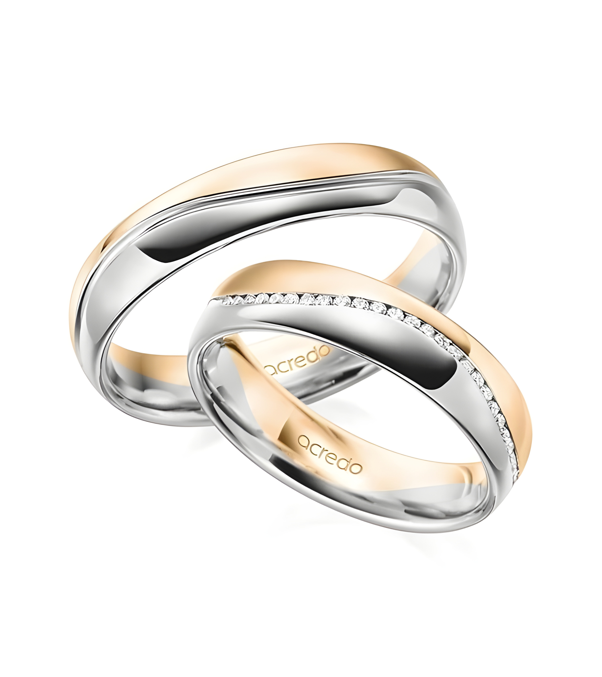 Nuevas alianzas de boda blancas y rosas con media corona de diamantes - Alianzas de boda - 


