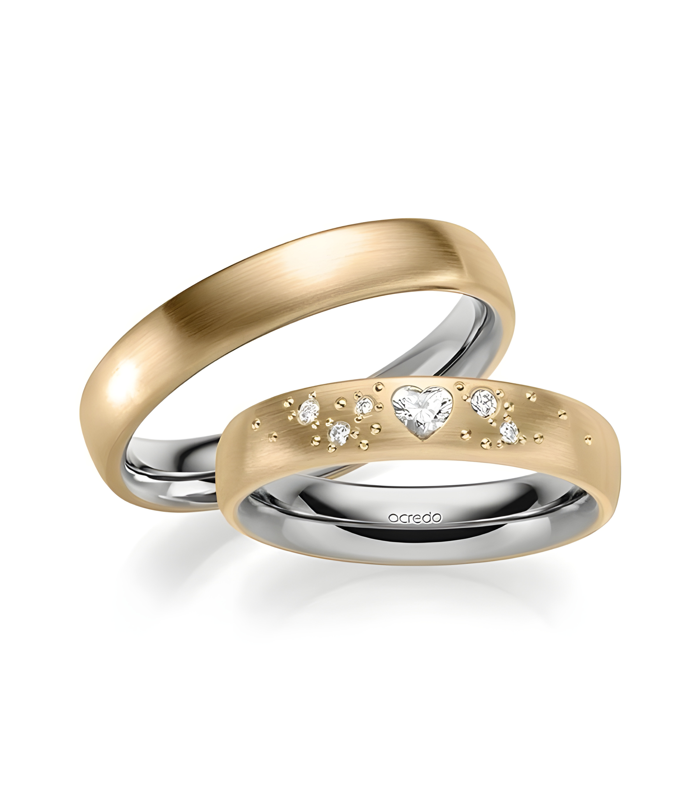 Originales anillos de boda en dos colores y diamante en forma de corazón. - Alianzas de boda - 


