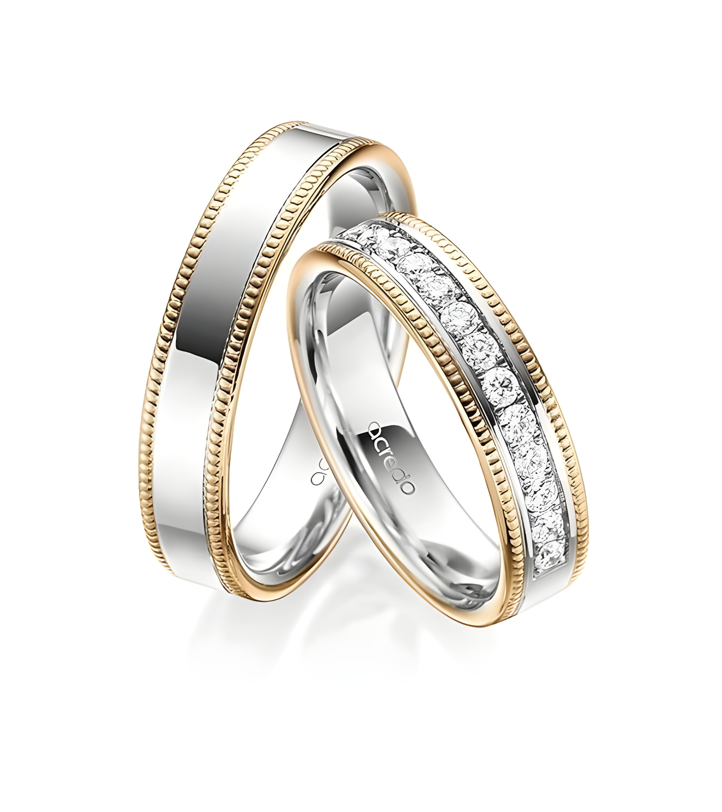 Anillos de boda diferentes en dos colores con corona de diamantes naturales - Alianzas de boda - 


