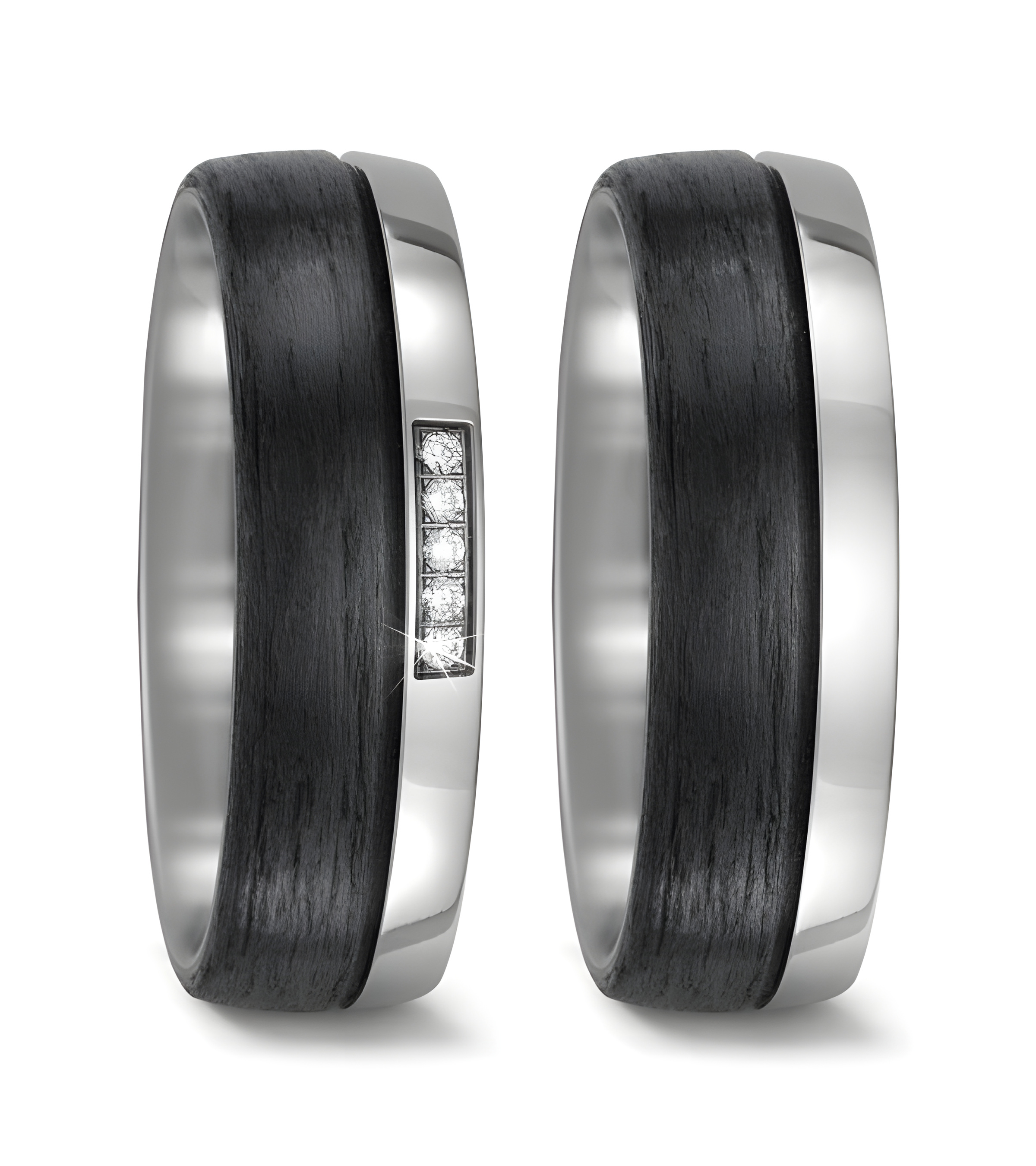 Alianzas de boda en titanio y carbono con 5 diamantes - Alianzas de boda - 

