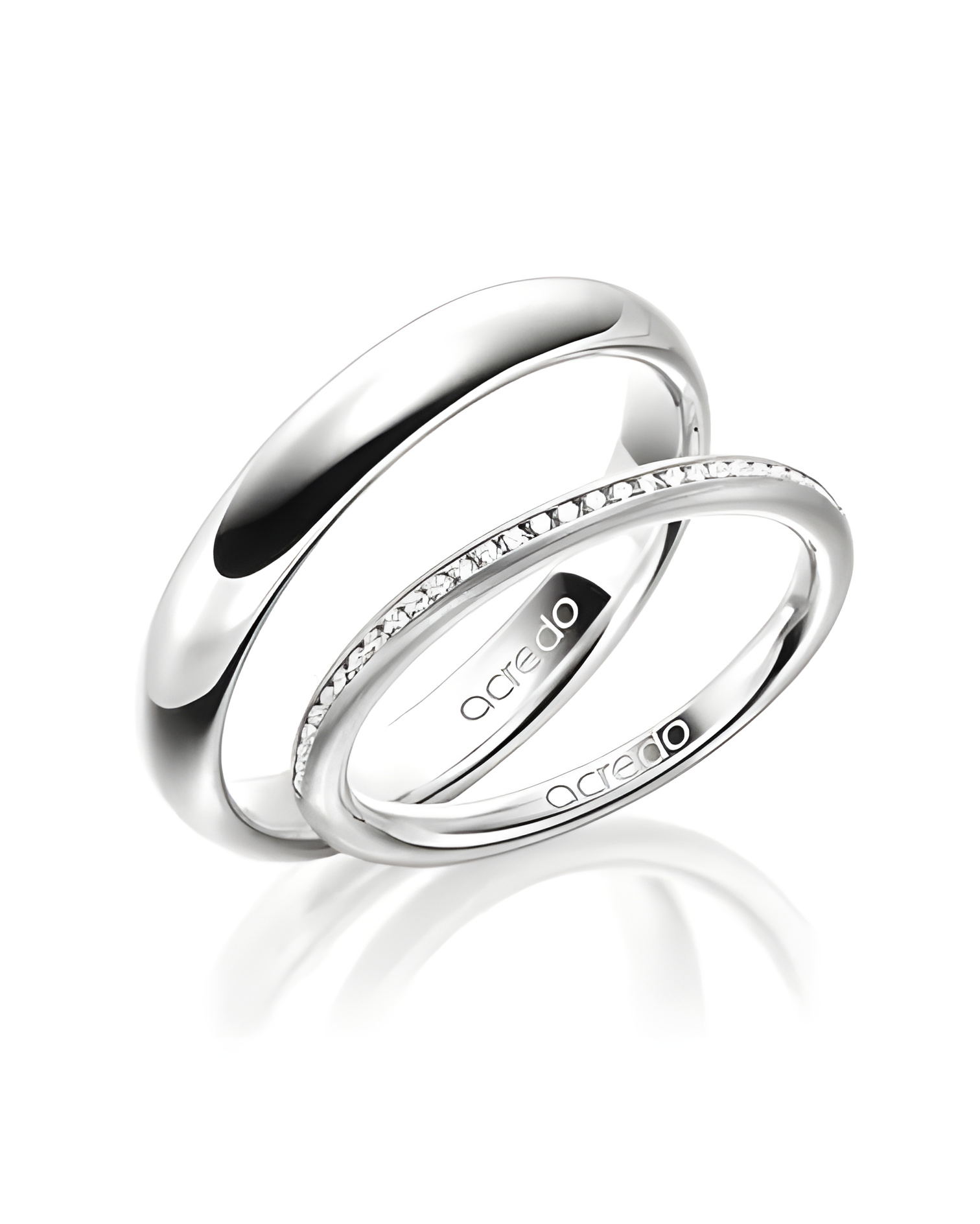 Pareja de anillos de oro blanco con diamantes naturales éticos - Alianzas de boda - 

