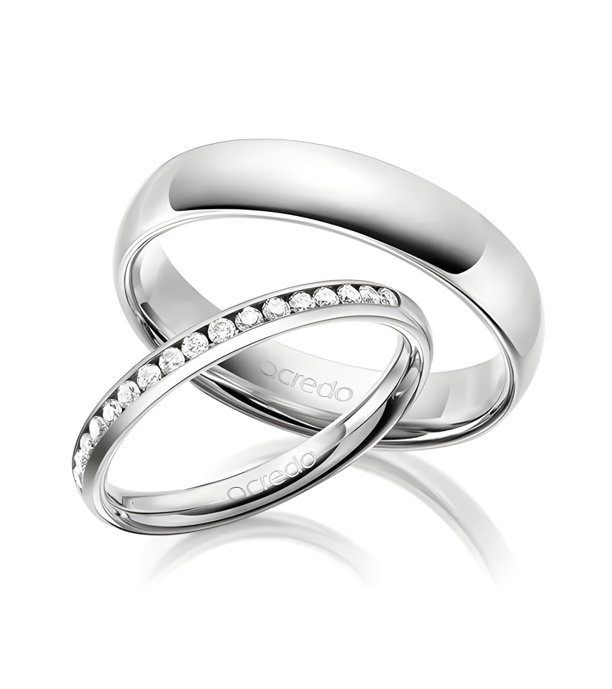 Anillos de matrimonio en oro banco con media corona de diamantes - Alianzas de boda - 

