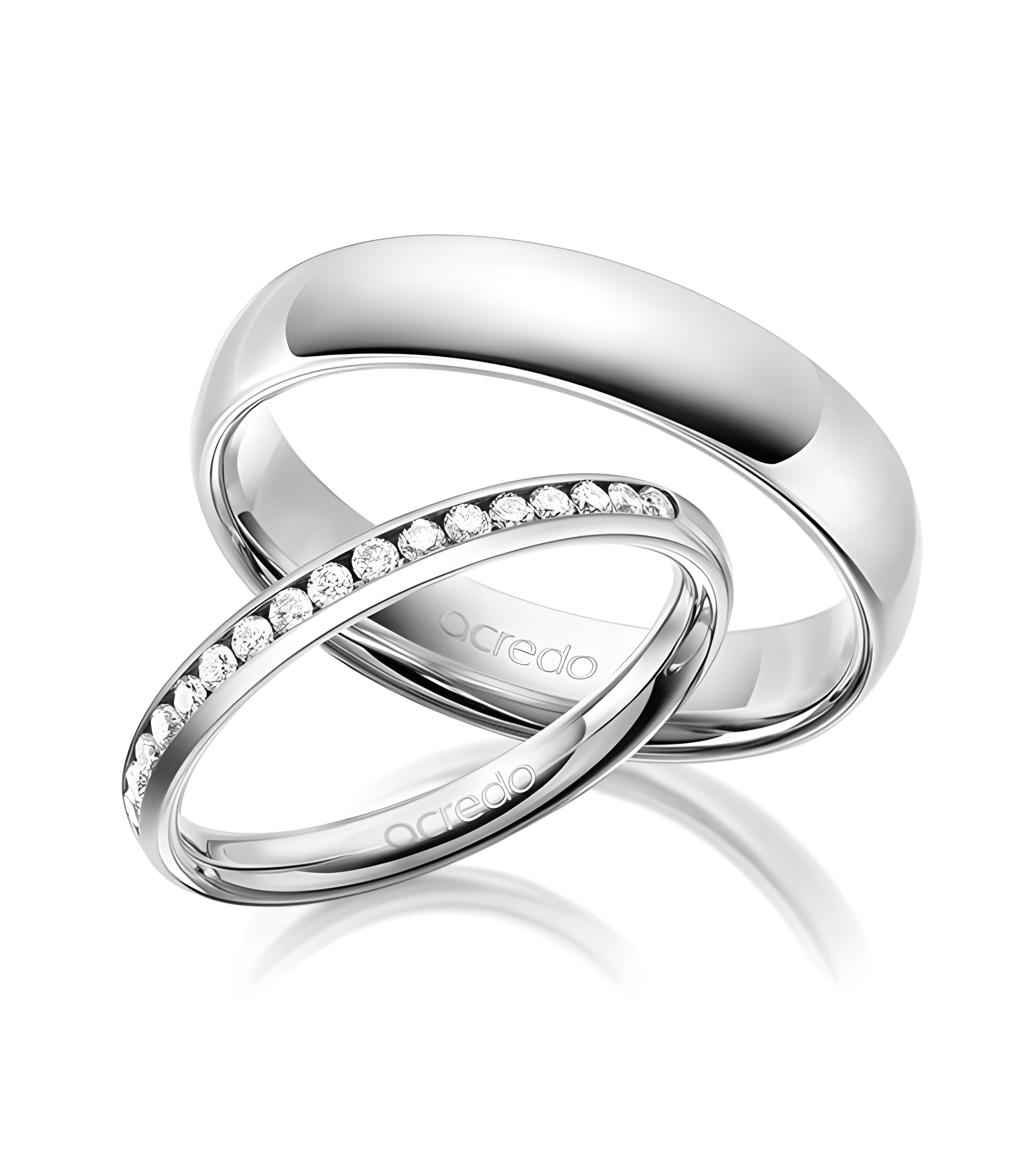 Anillos de matrimonio en oro banco con media corona de diamantes - Alianzas de boda - 

