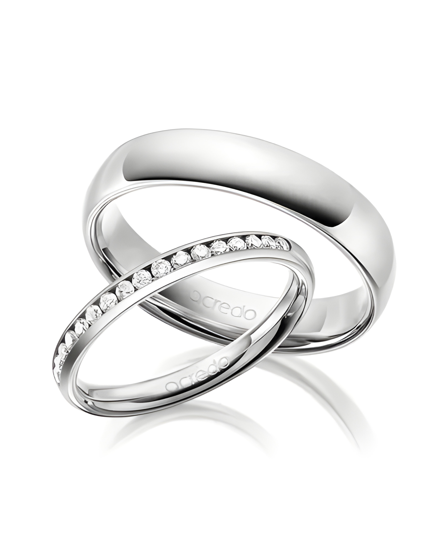 Anillos de matrimonio en oro banco con media corona de diamantes - Alianzas de boda - 

