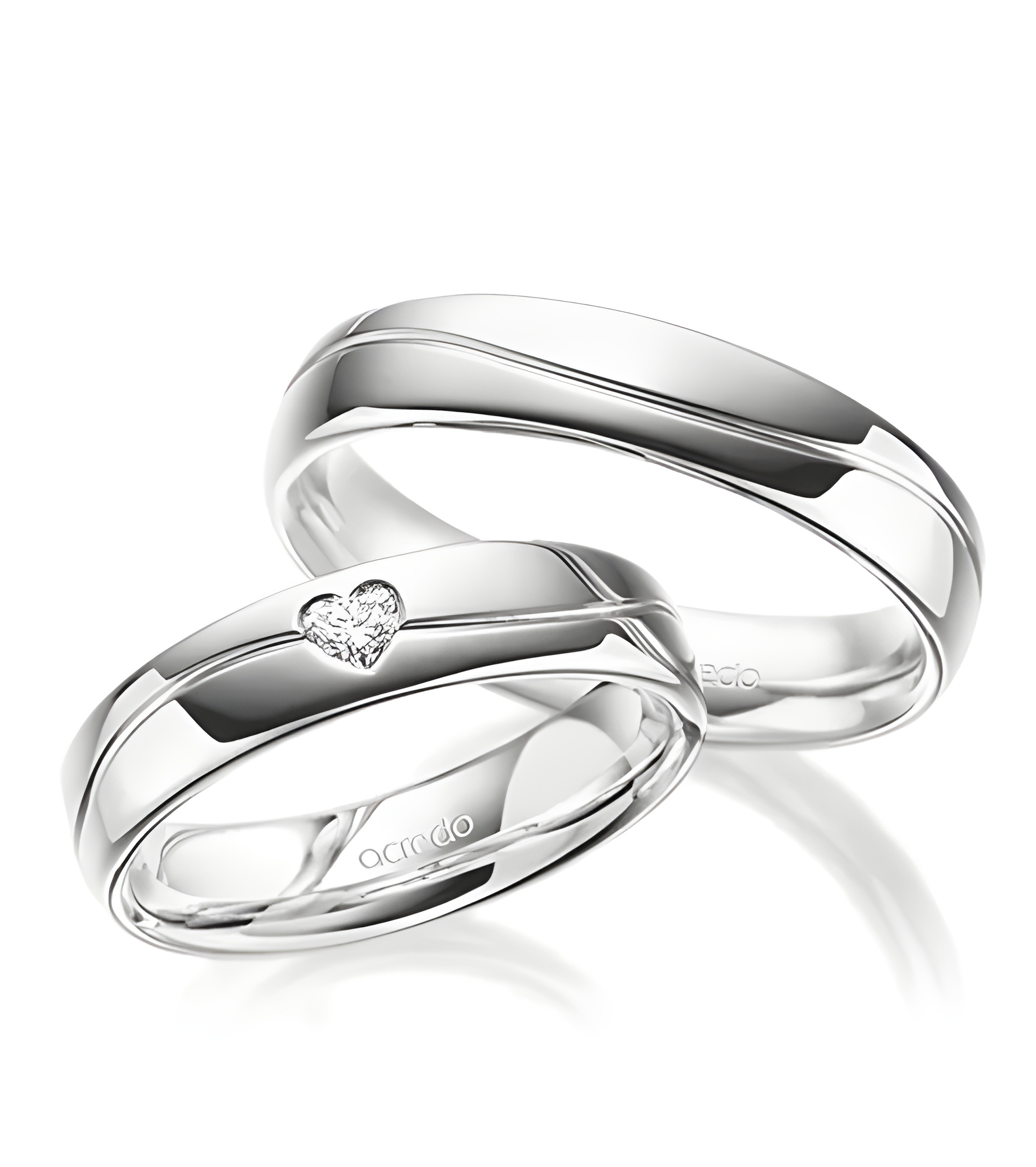 Originales anillos de boda blancos con un diamante talla corazón - Alianzas de boda - 

