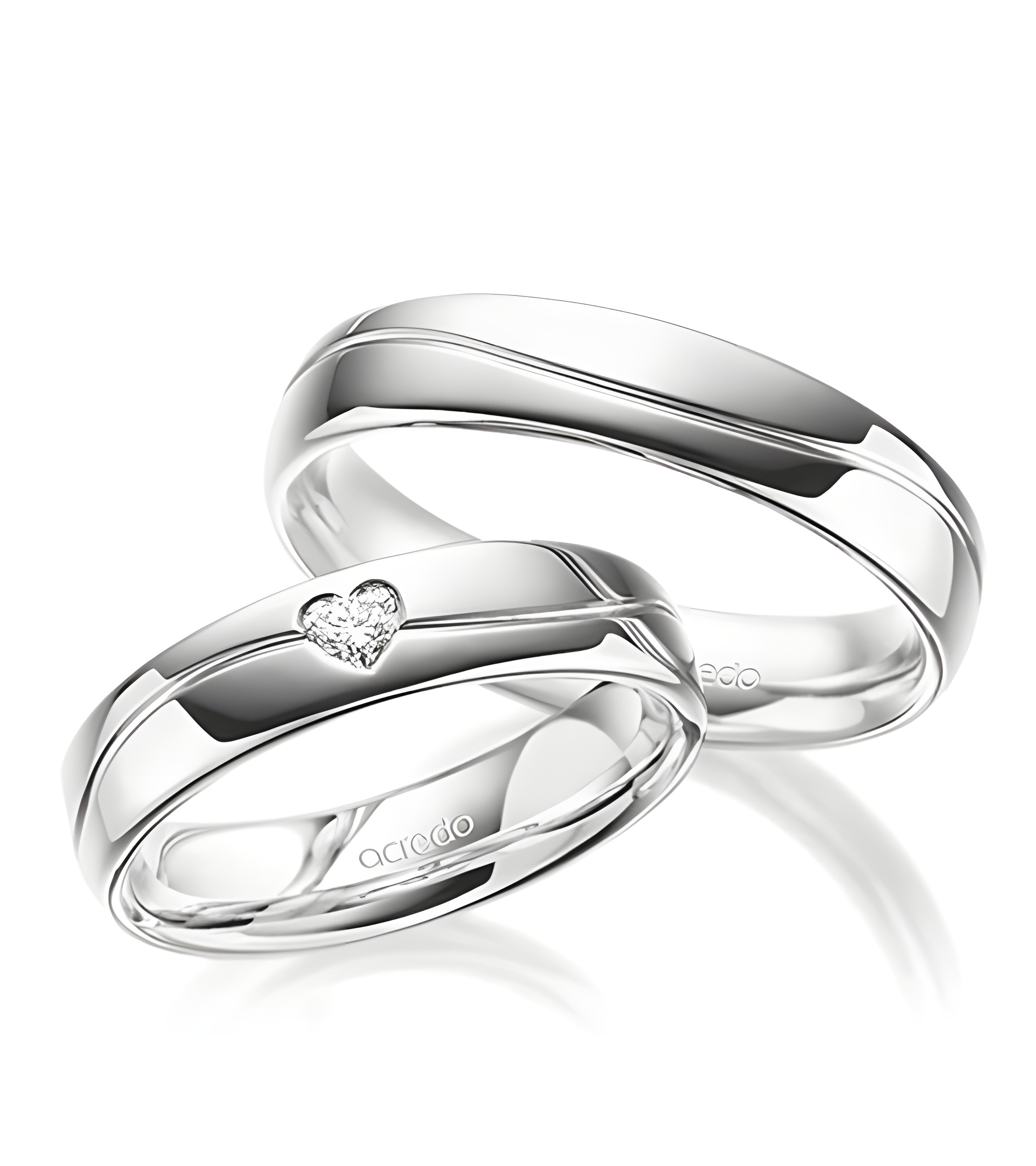 Originales anillos de boda blancos con un diamante talla corazón - Alianzas de boda - 

