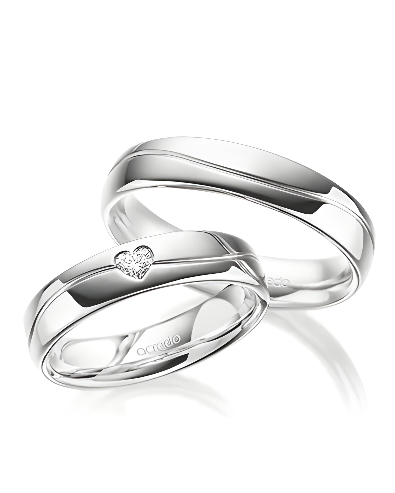 Originales anillos de boda blancos con un diamante talla corazón - Alianzas de boda - 

