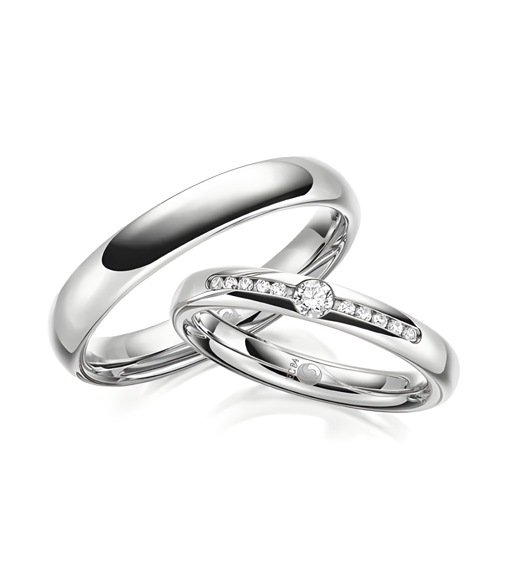 Pareja de anillos de oro blanco de 14K o 18K con varios diamantes - Alianzas de boda - 

