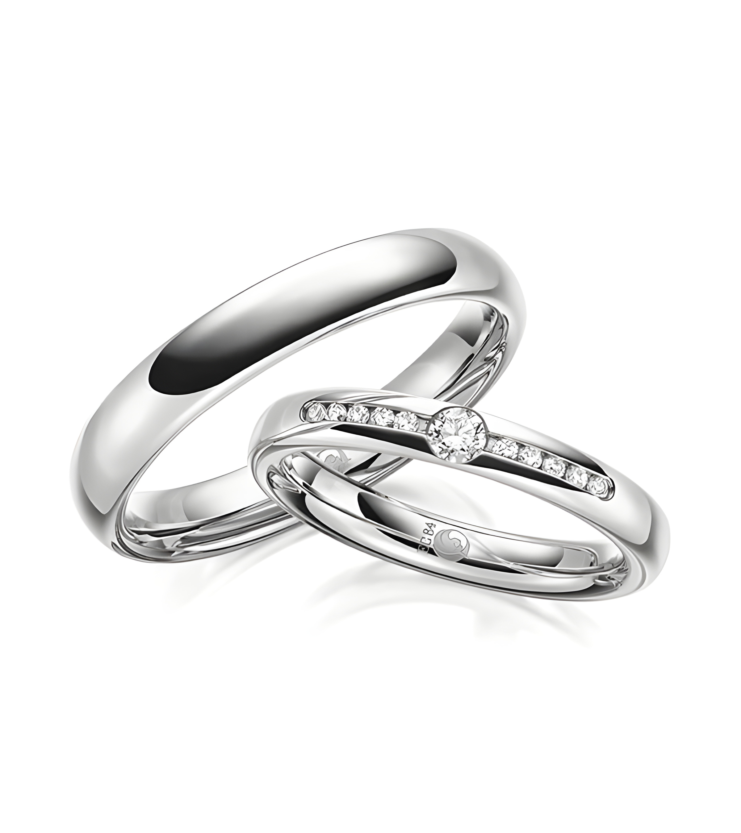 Pareja de anillos de oro blanco de 14K o 18K con varios diamantes - Alianzas de boda - 

