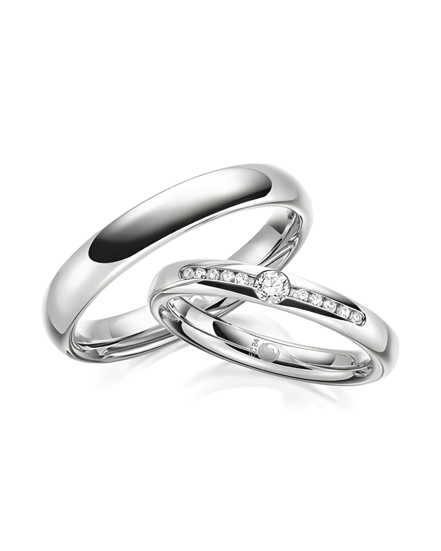 Pareja de anillos de oro blanco de 14K o 18K con varios diamantes - Alianzas de boda - 

