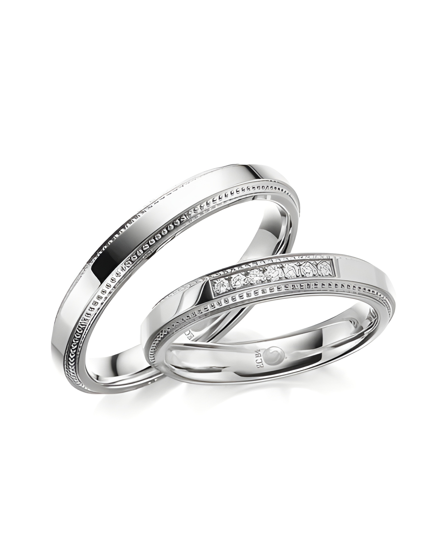 Pareja de anillos de boda originales de oro blanco con diamantes - Alianzas de boda - 

