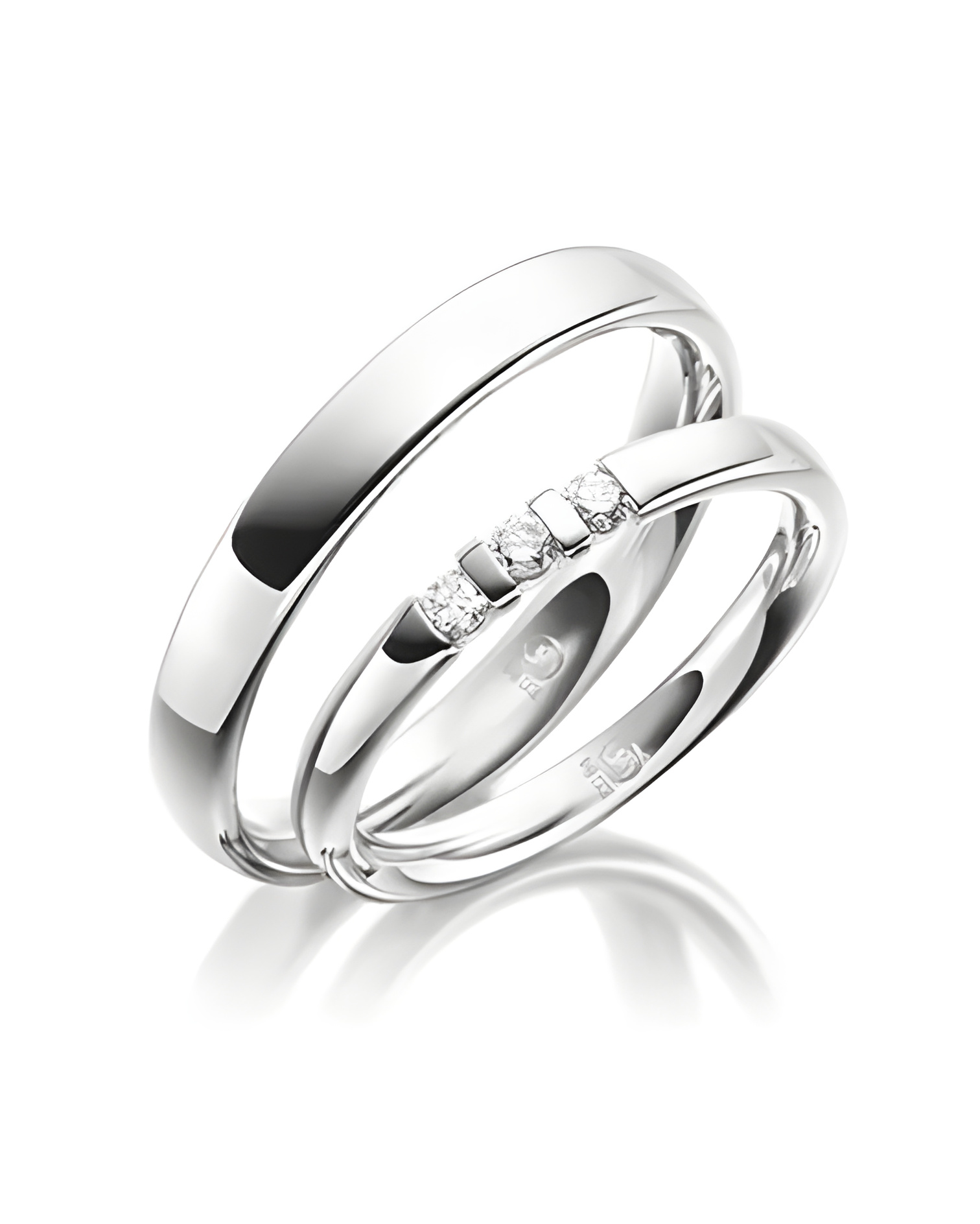 Finos anillos de boda de oro blanco con 3 diamantes naturales - Alianzas de boda - 


