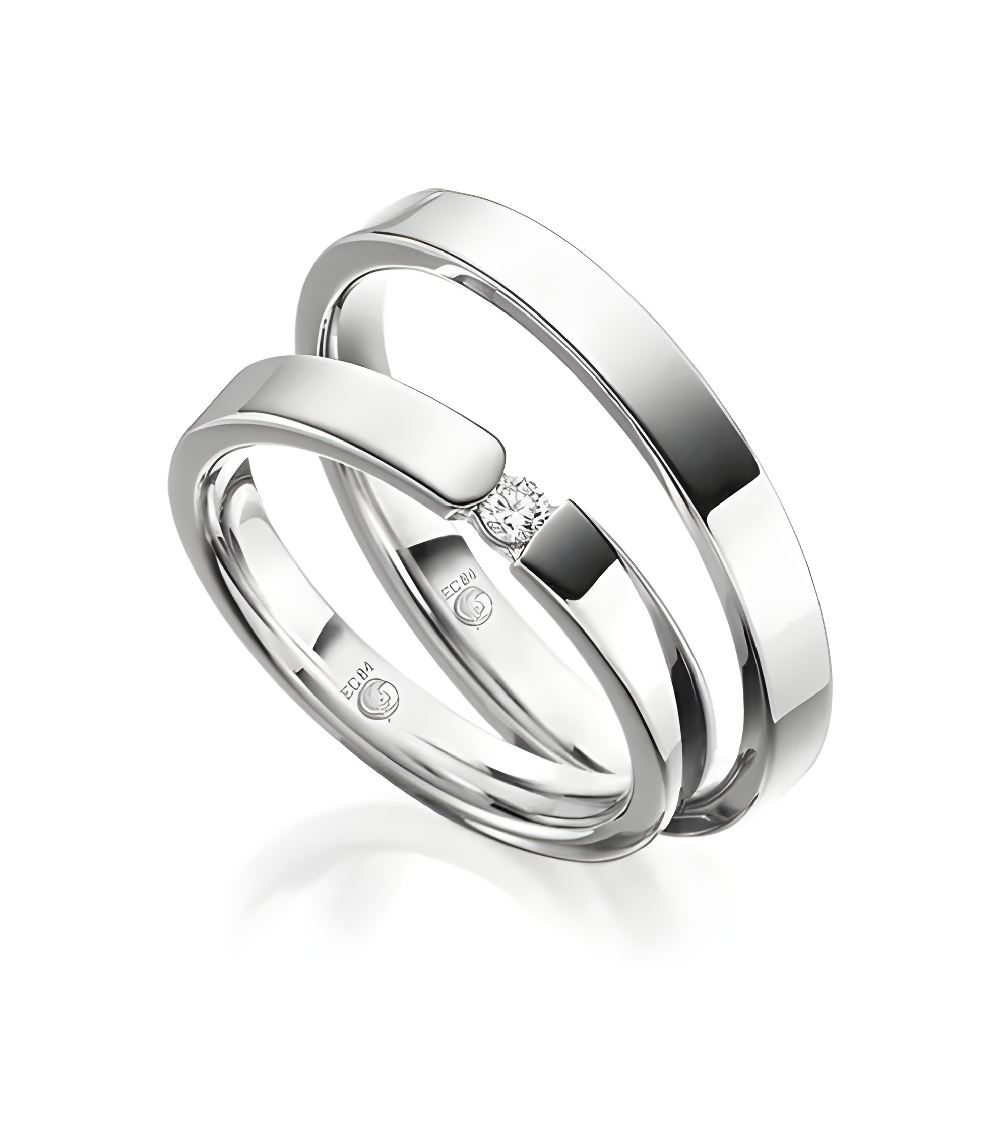 Finos anillos de matrimonio en oro blanco con un diamante al aire - Alianzas de boda - 

