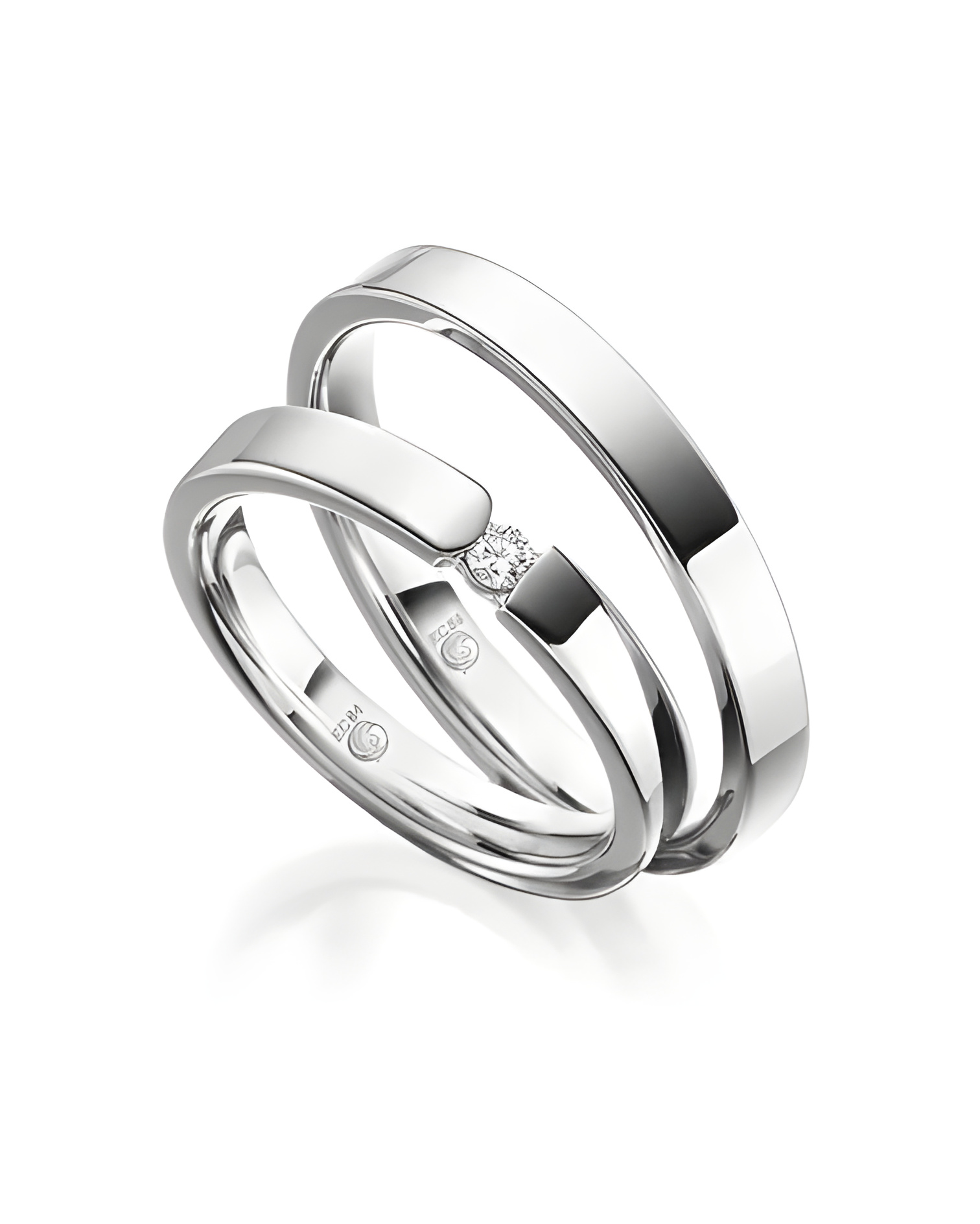 Finos anillos de matrimonio en oro blanco con un diamante al aire - Alianzas de boda - 

