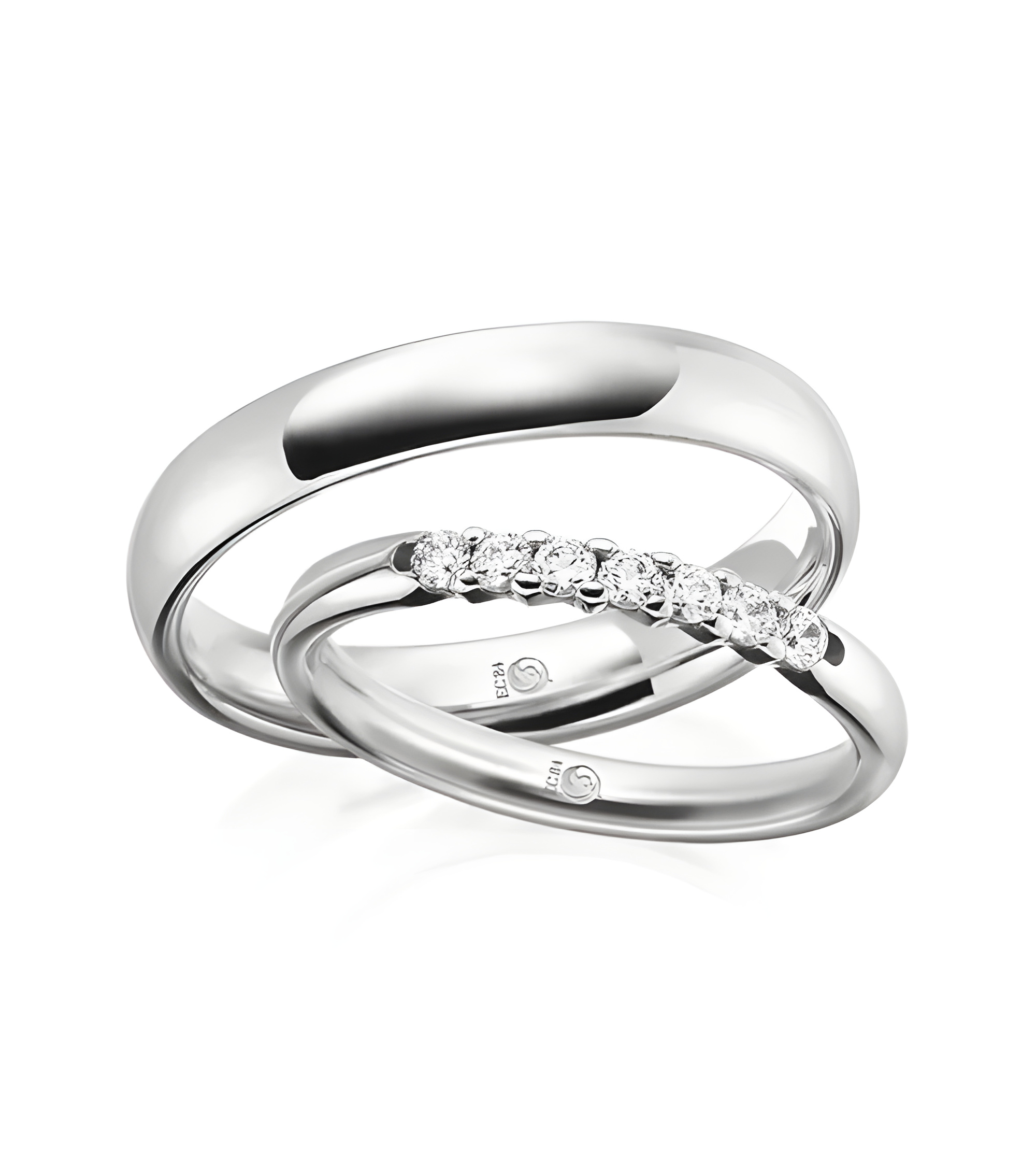 Pareja de anillos de color blanco en oro de 14K o 18K con diamantes - Alianzas de boda - 

