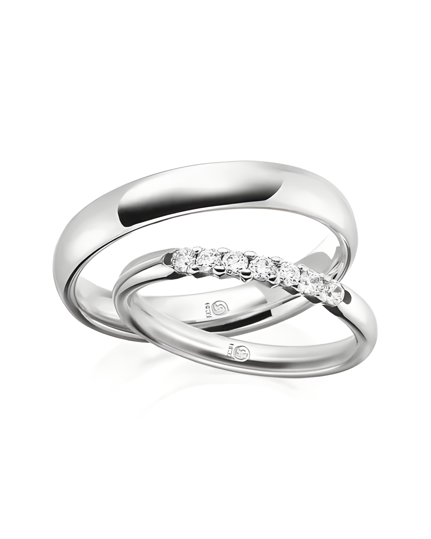 Pareja de anillos de color blanco en oro de 14K o 18K con diamantes - Alianzas de boda - 

