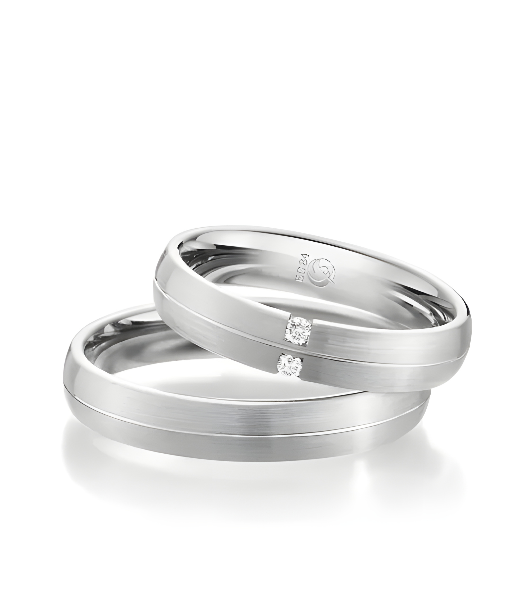 Alianzas de boda en oro blanco con acabado mate y dos diamantes pequeños - Alianzas de boda - 

