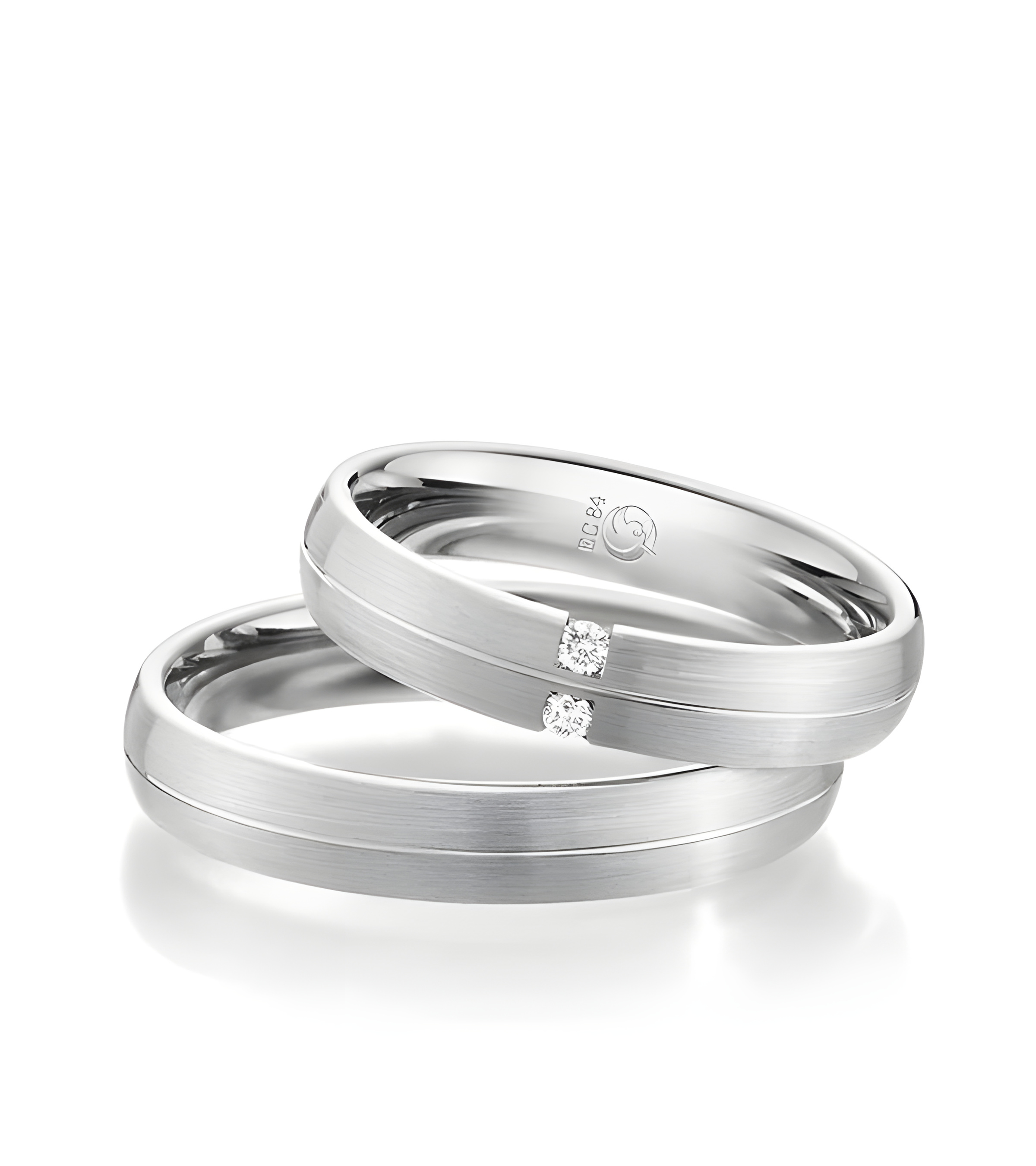 Alianzas de boda en oro blanco con acabado mate y dos diamantes pequeños - Alianzas de boda - 

