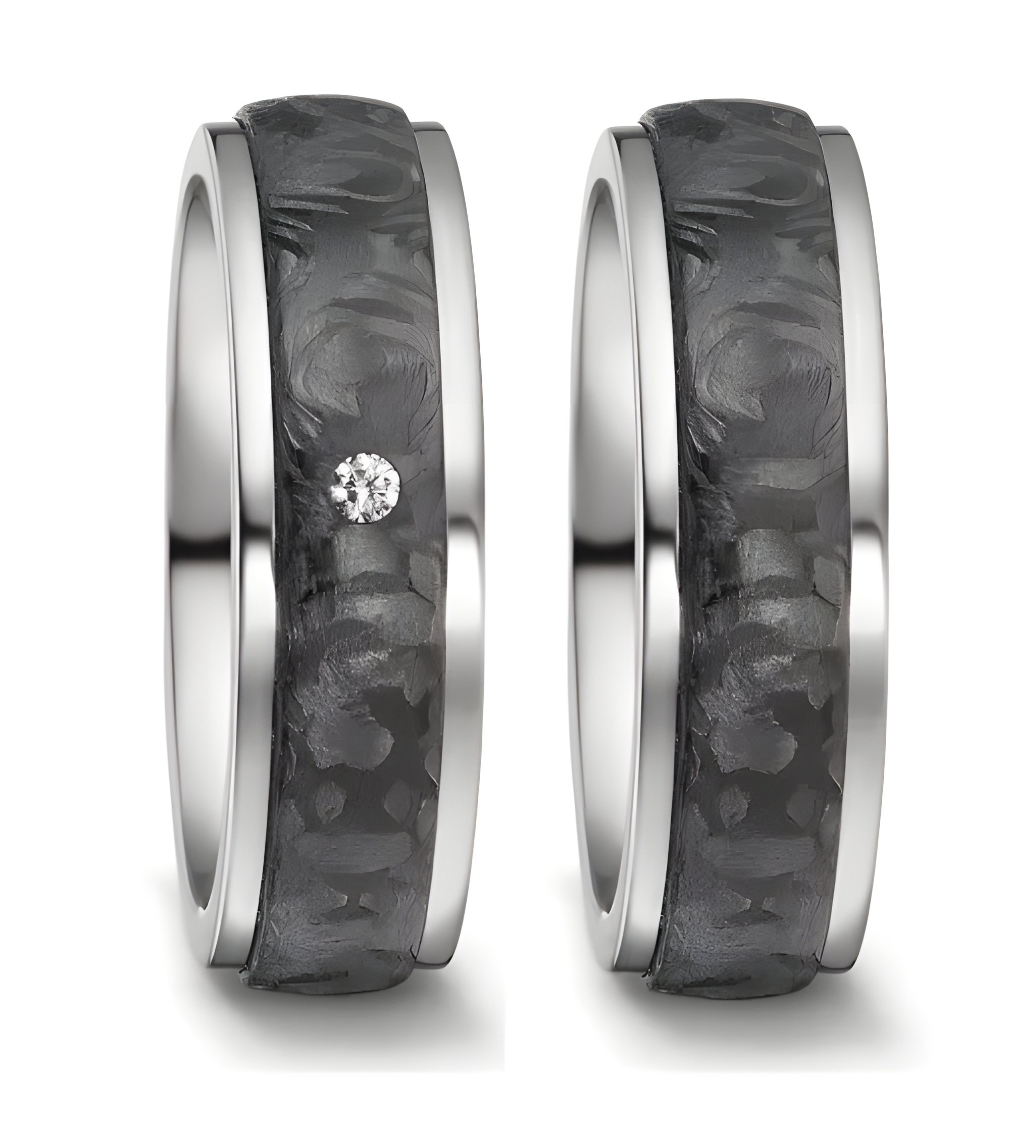 Anillos en titanio y carbono con un diamante pequeño - Alianzas de boda - 

