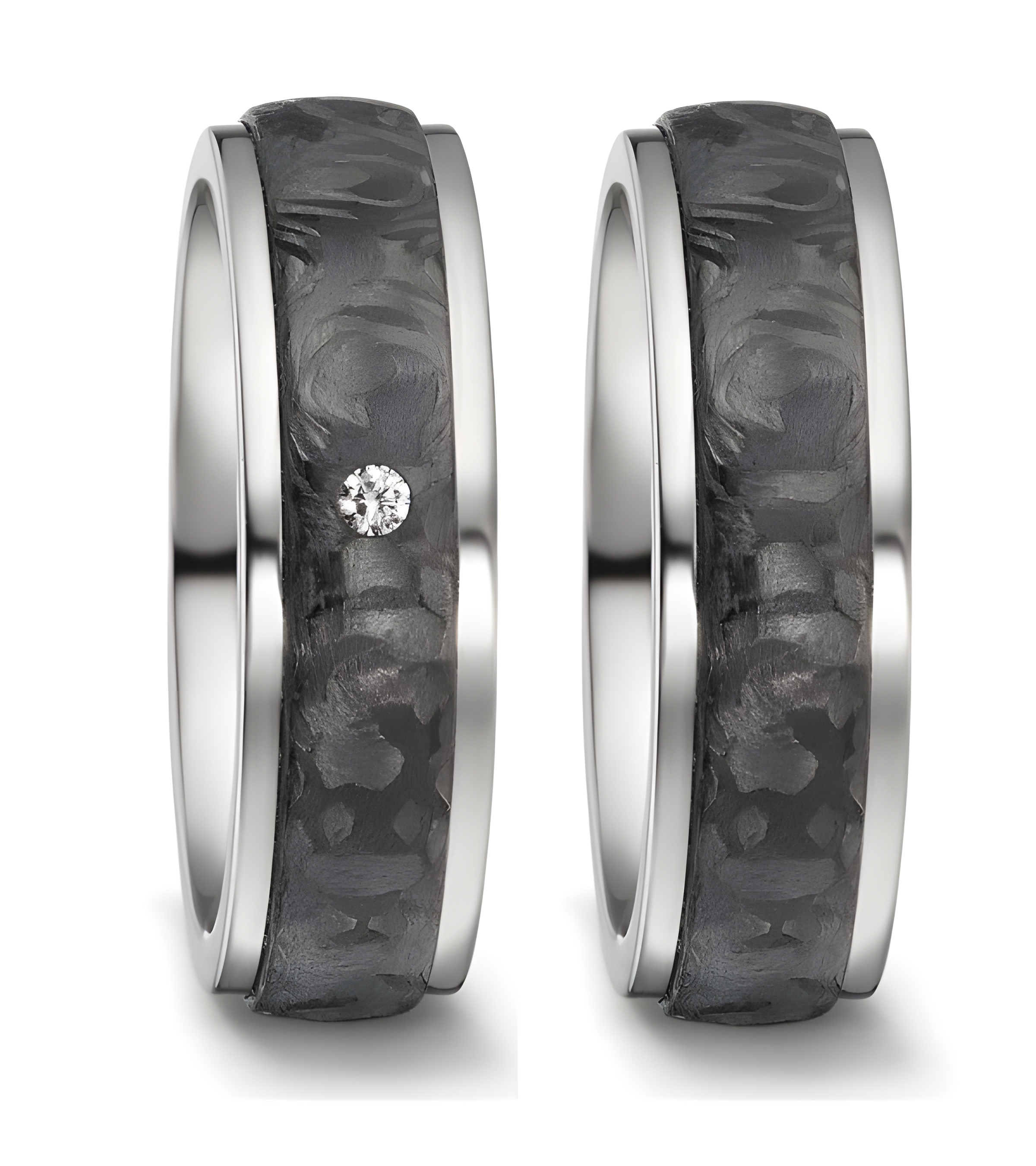 Anillos en titanio y carbono con un diamante pequeño - Alianzas de boda - 

