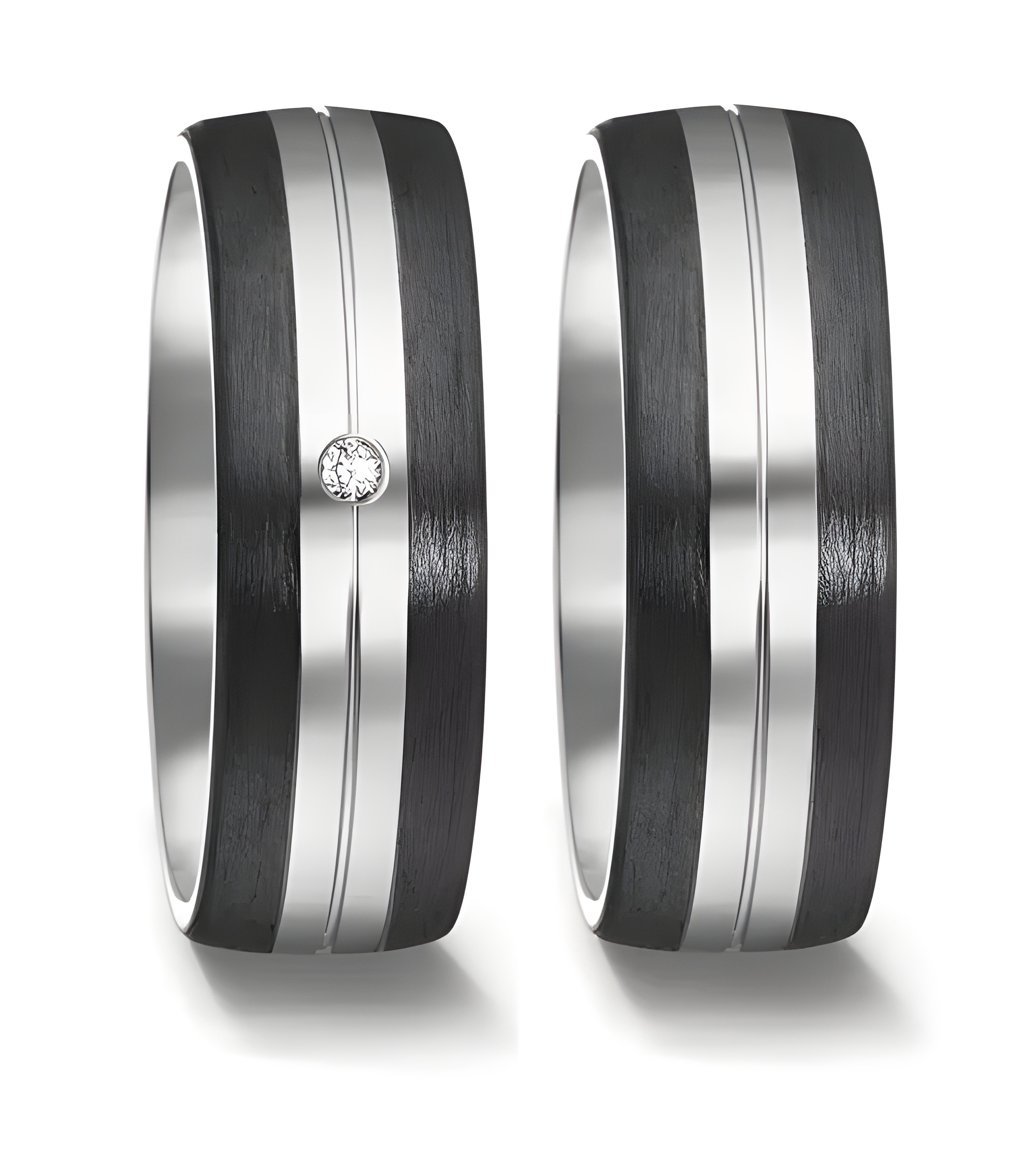 Alianzas de boda en titanio y carbono un diamante. - Alianzas de boda - 




