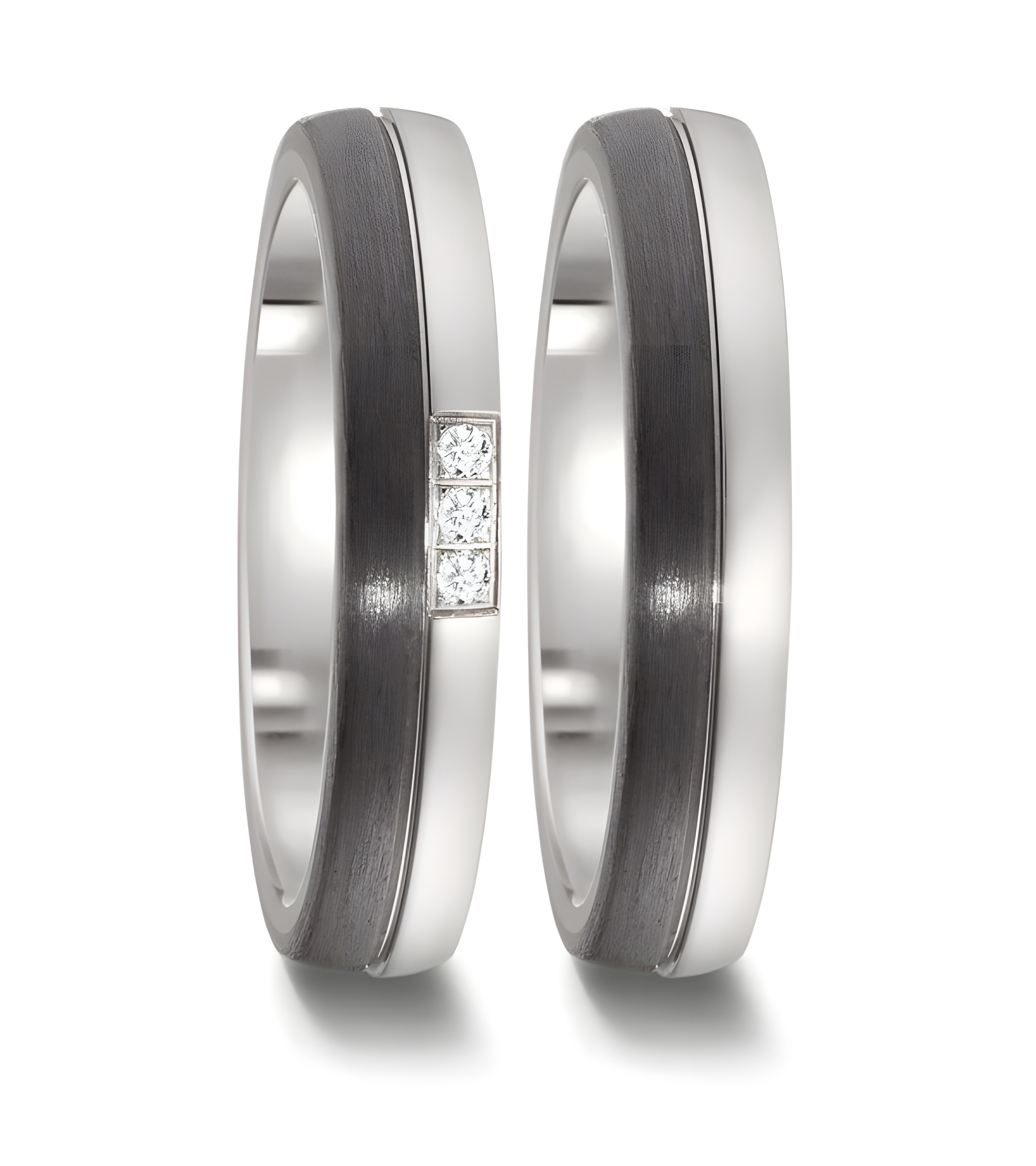 Alianzas de matrimonio de titanio y fibras de carbono con 3 diamantes - Alianzas de boda - 

