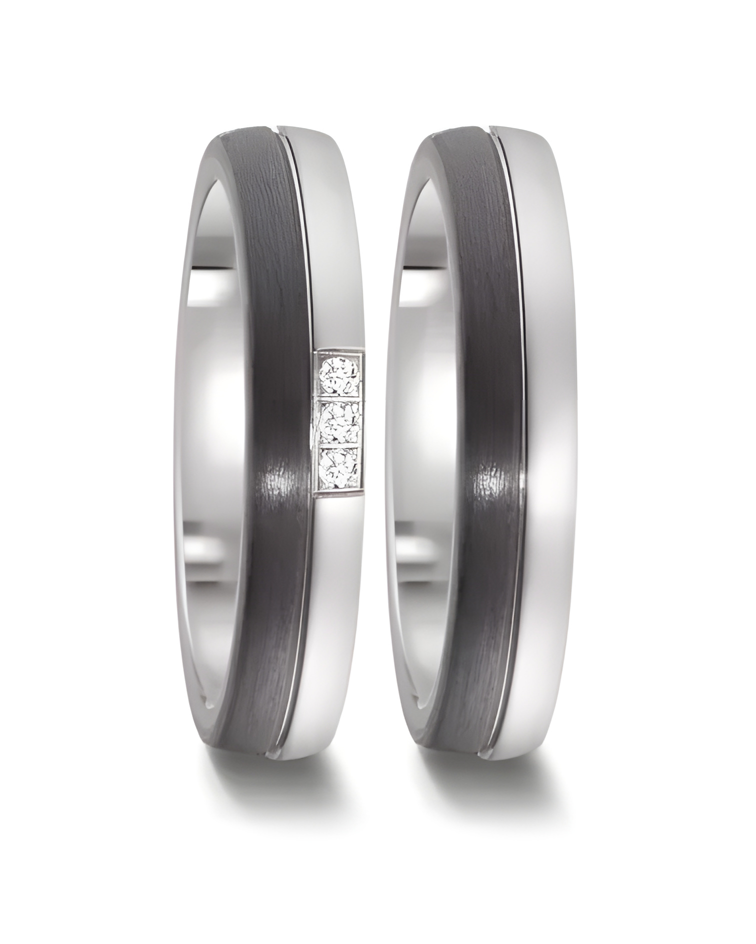 Alianzas de matrimonio de titanio y fibras de carbono con 3 diamantes - Alianzas de boda - 

