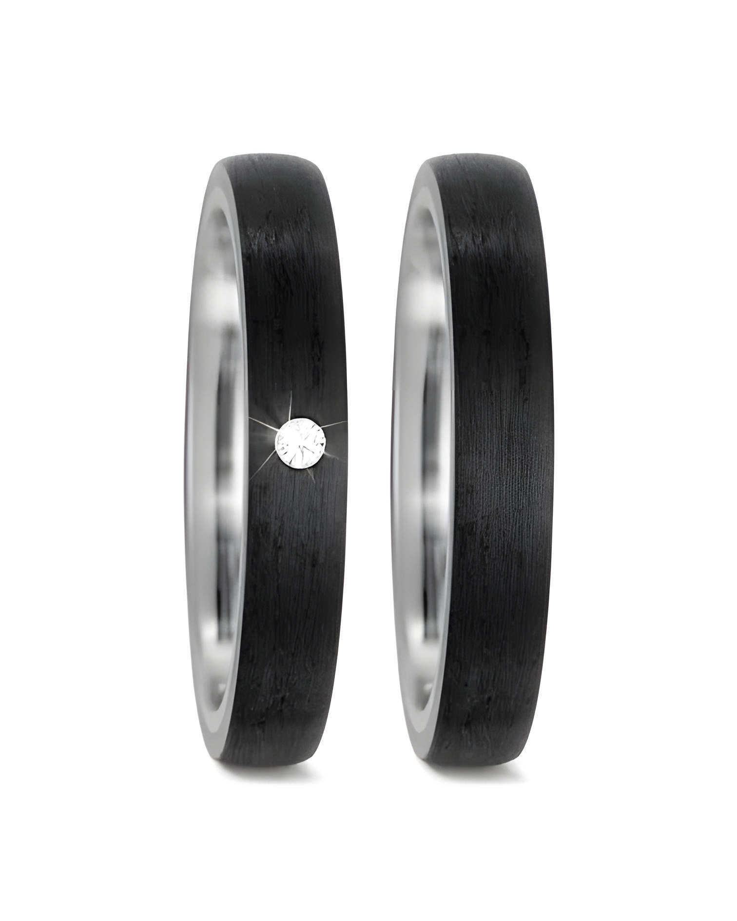 Finas alianzas de boda de titanio y fibra de carbono con un diamante - Alianzas de boda - 

