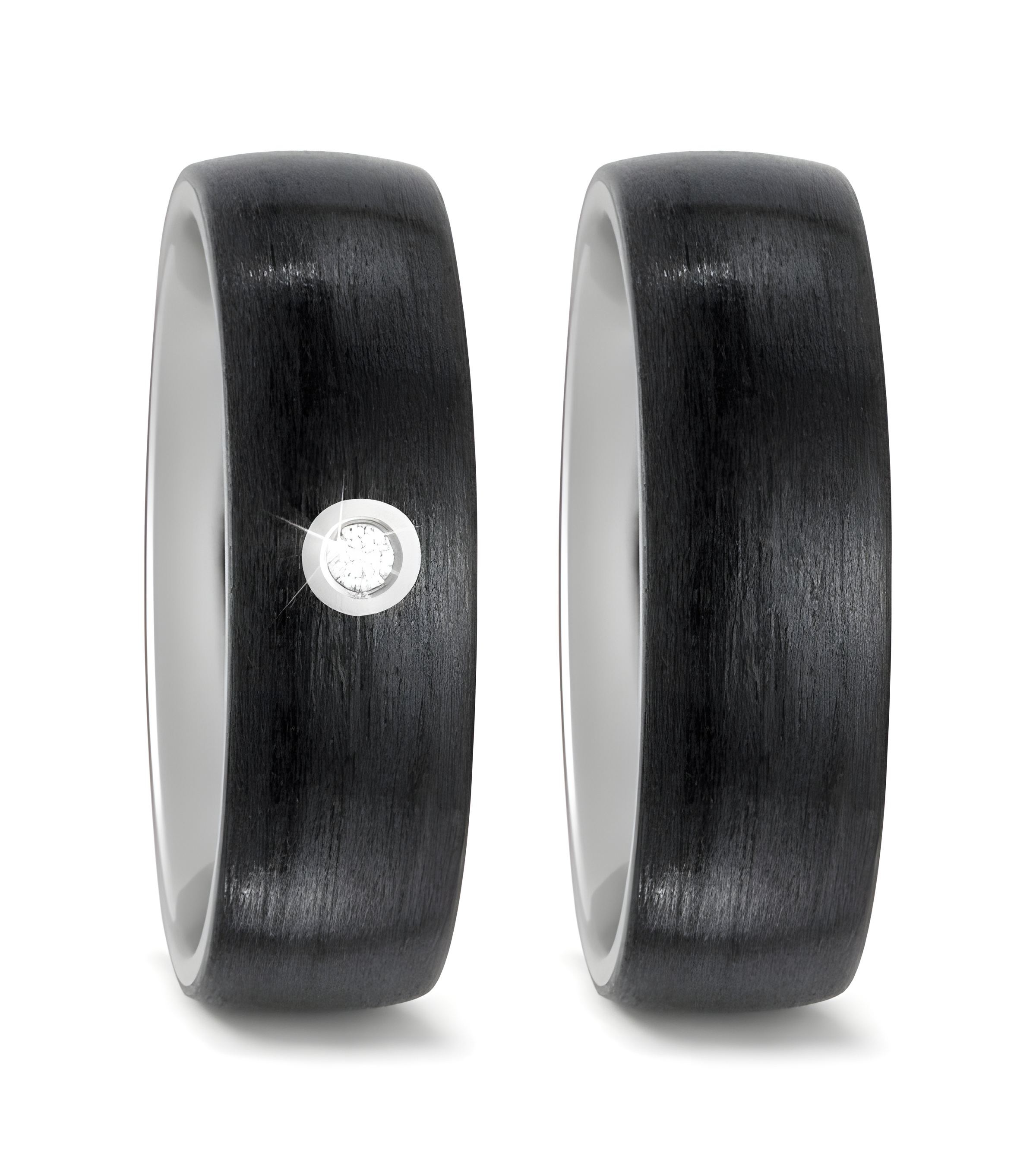 Anchas Alianzas de boda de titanio y fibra de carbono con un diamante redondo - Alianzas de boda - 

