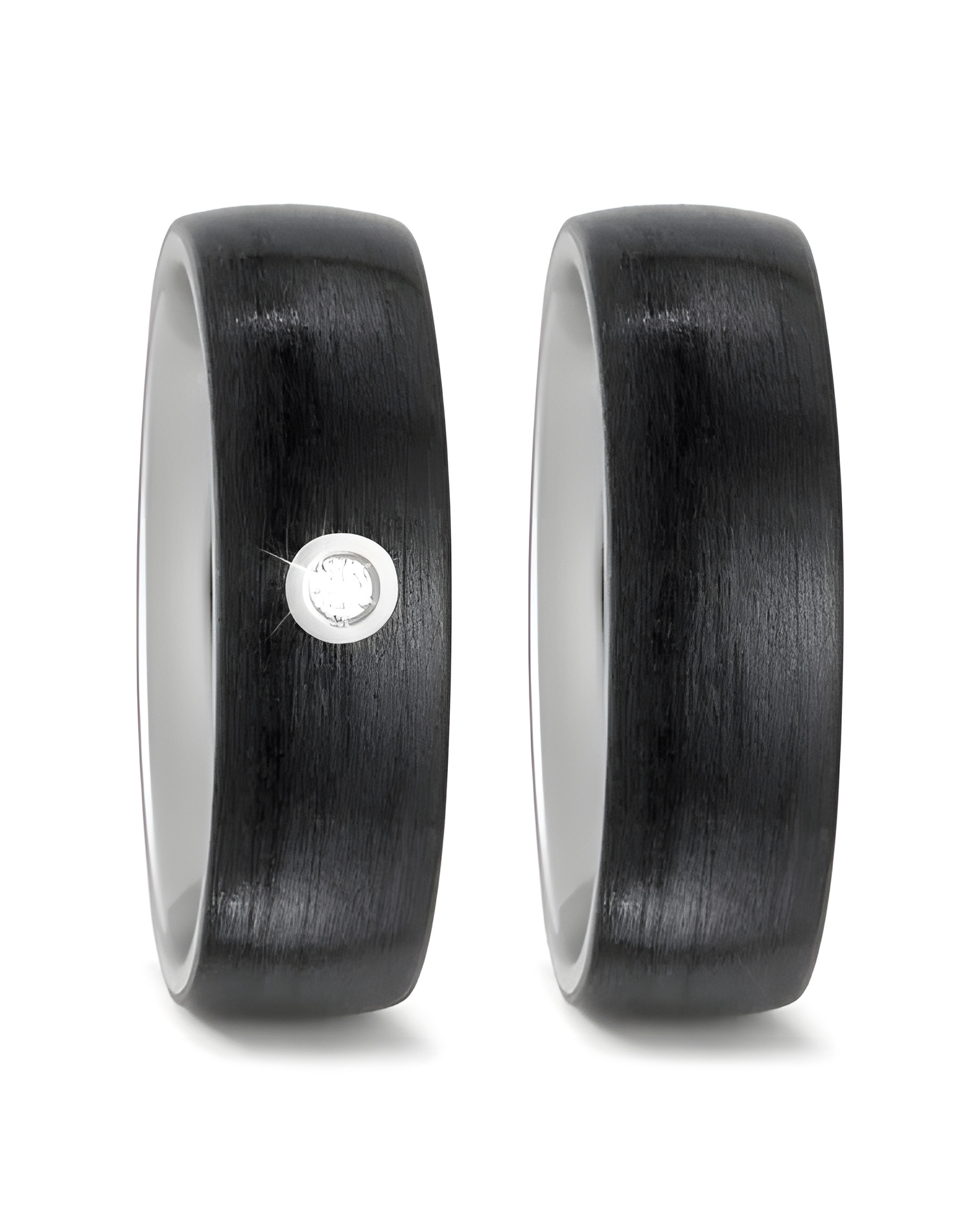 Anchas Alianzas de boda de titanio y fibra de carbono con un diamante redondo - Alianzas de boda - 

